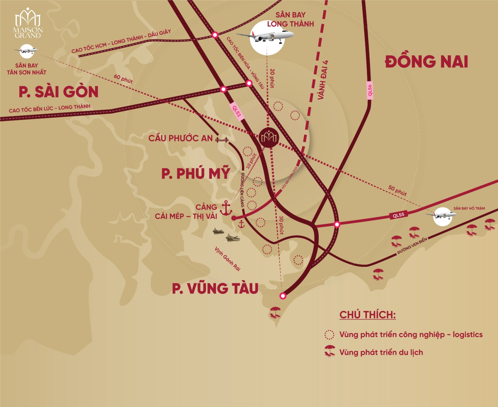 Bản đồ vị trí và kết nối Maison Grand Phú Mỹ mặt tiền QL51