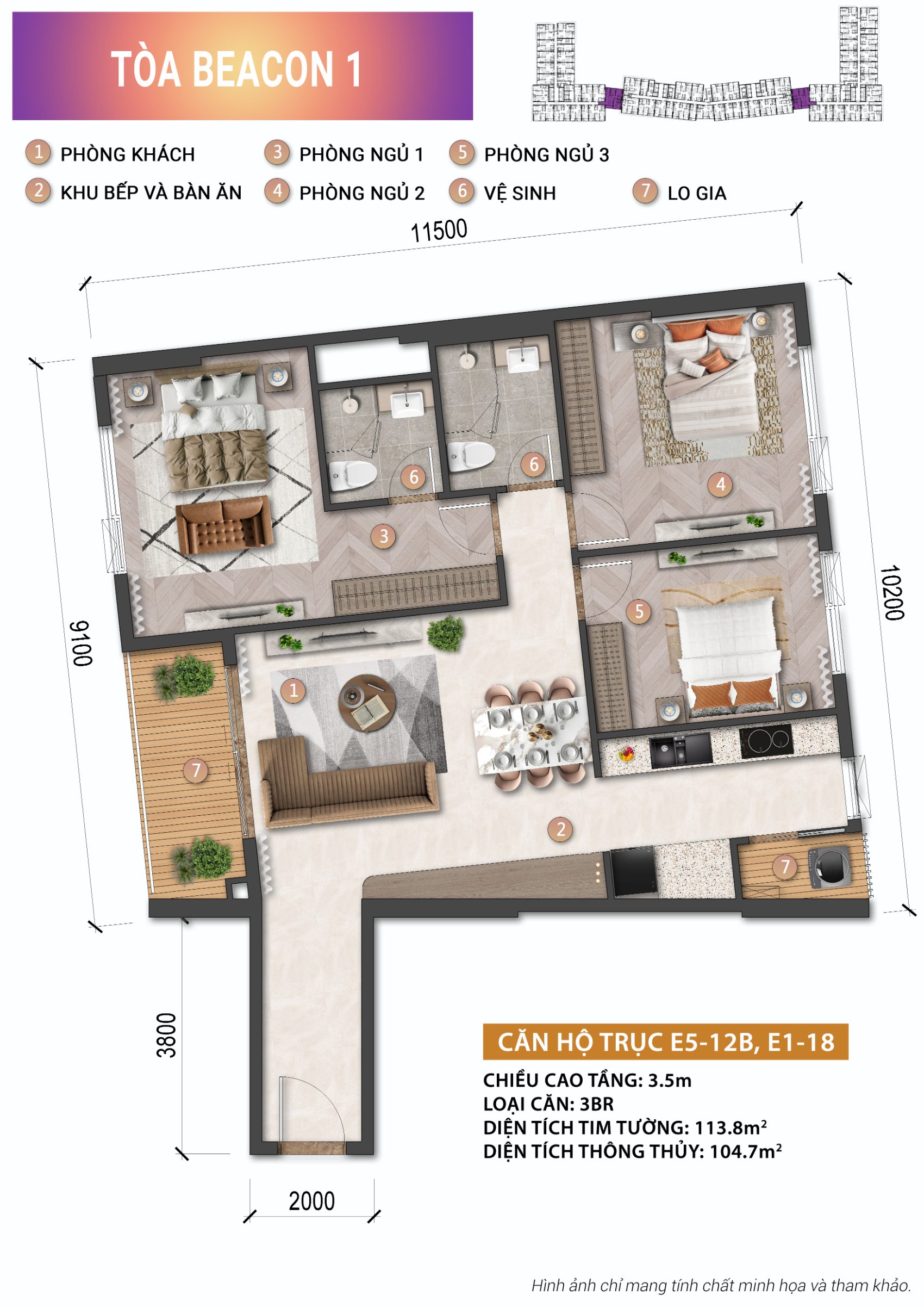 Layout căn hộ 3PN+ Beacon Tower
