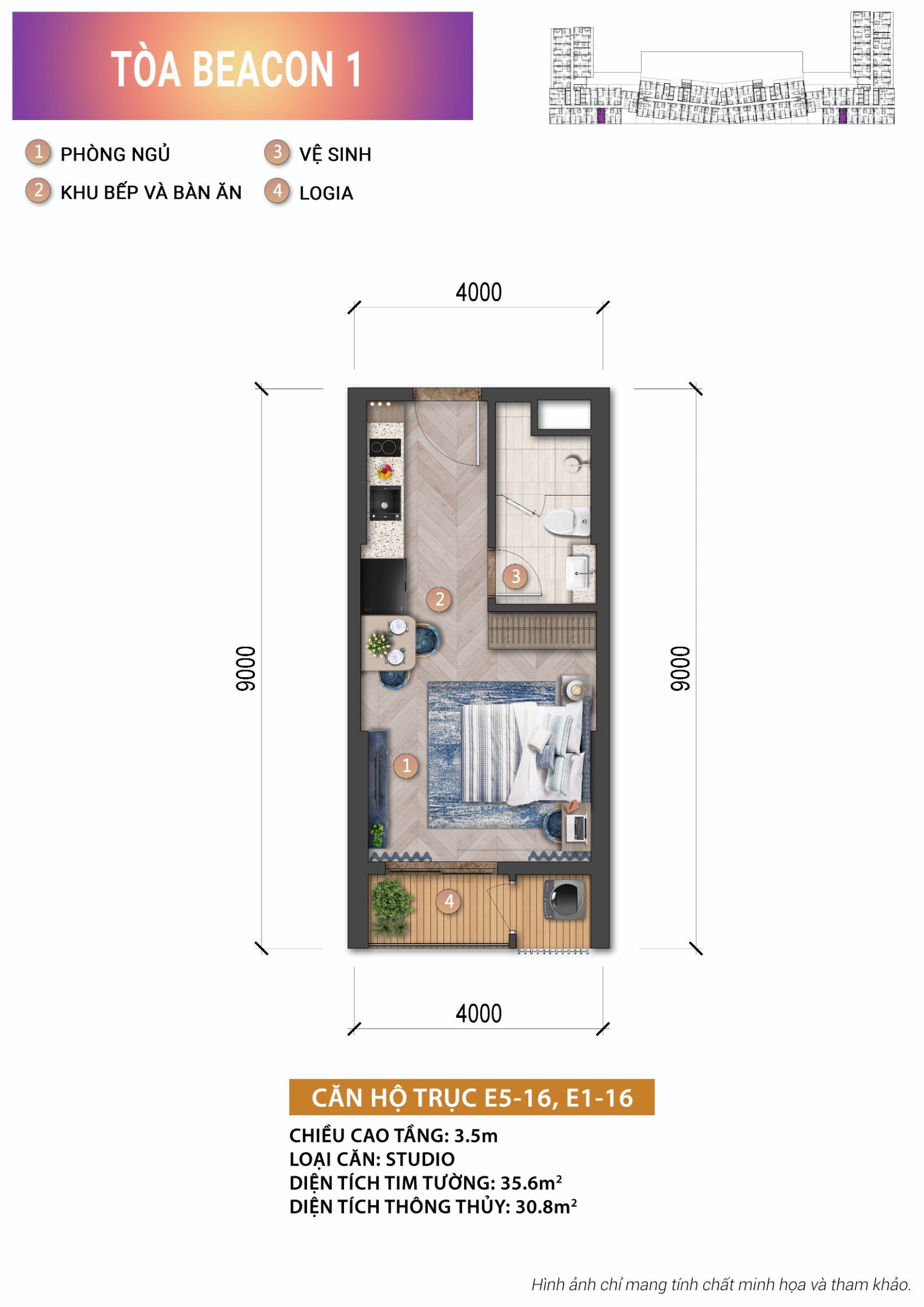 Layout căn hộ Studio Beacon Tower