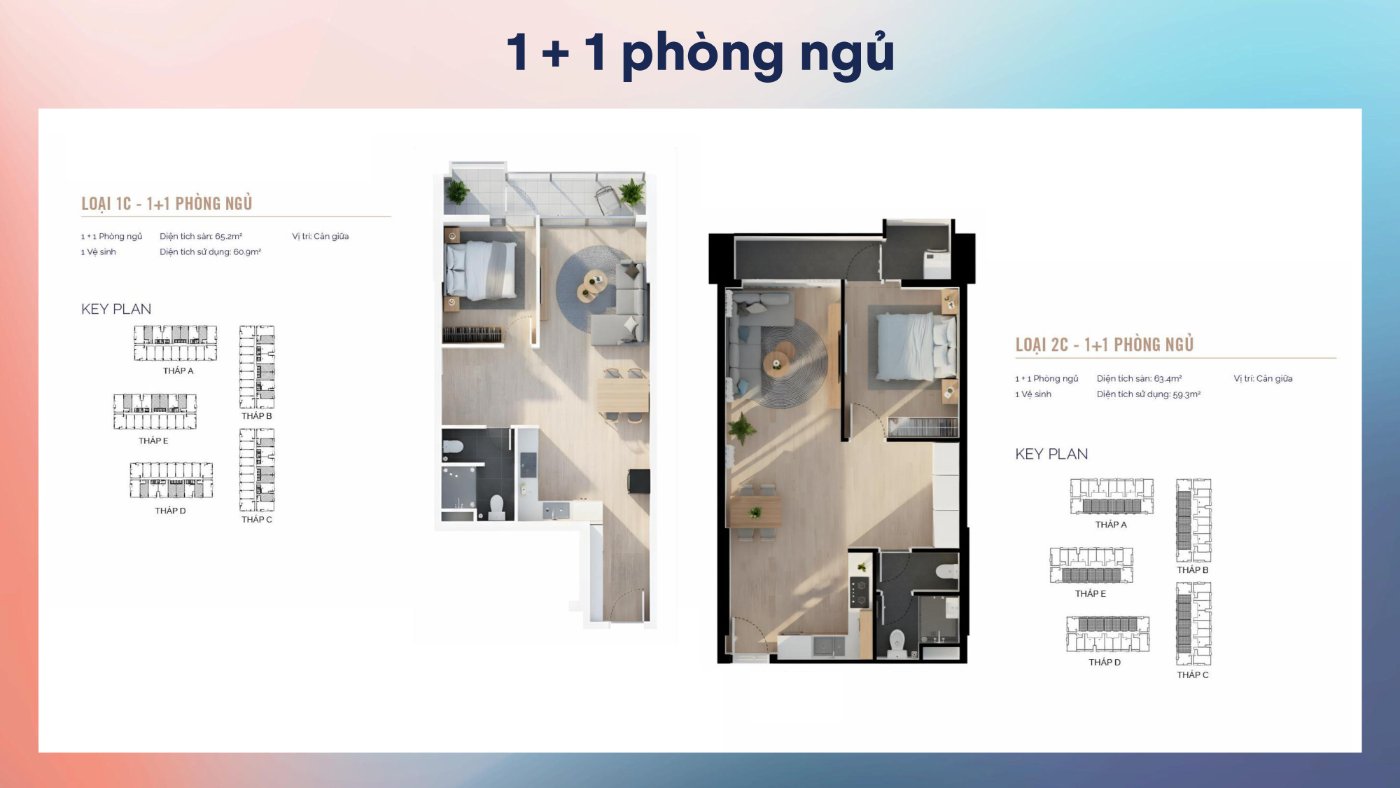 Mặt bằng căn hộ 1+1 phòng ngủ MT Eastmark City