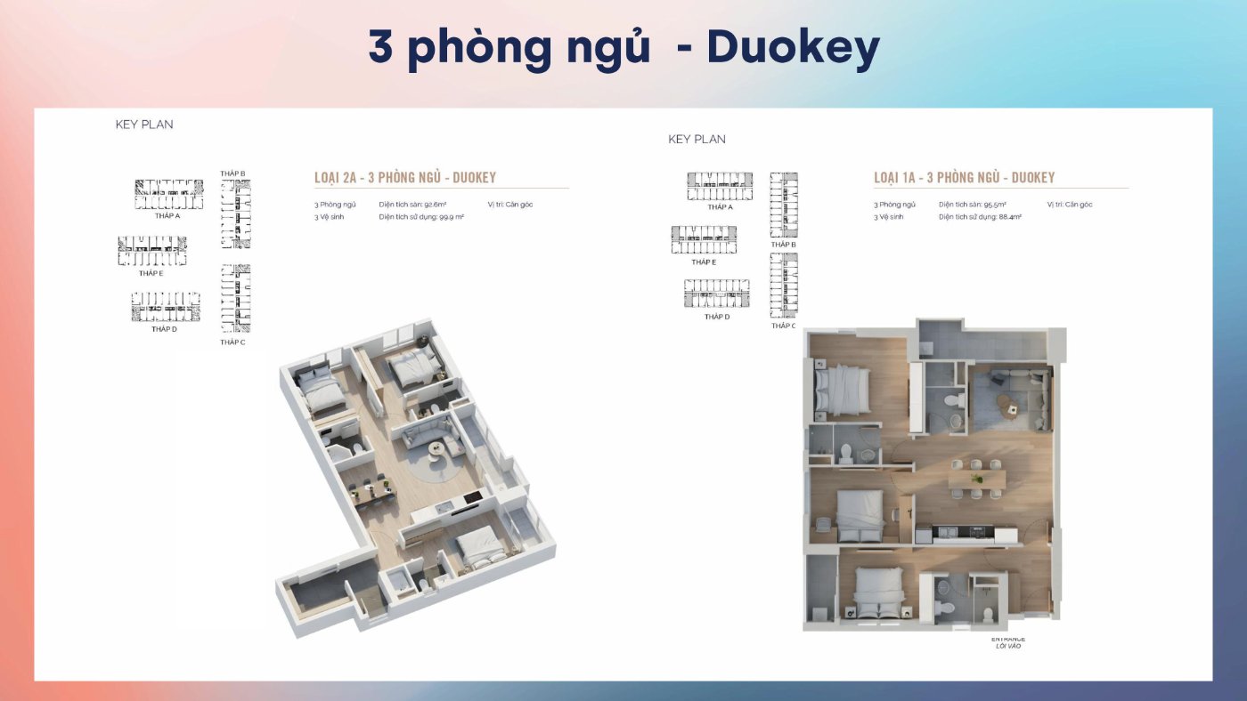 Mặt bằng căn hộ 3 phòng ngủ Duokey MT Eastmark City