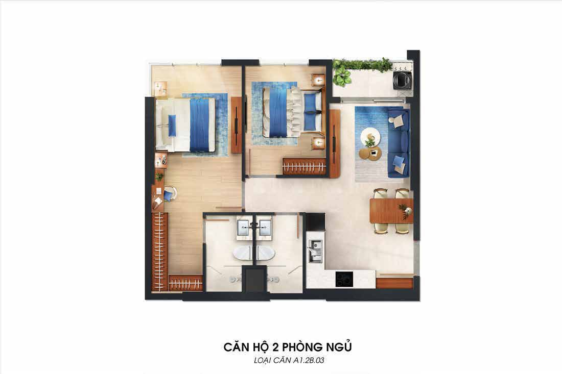 Mặt bằng Amo 2PN Monrei Saigon