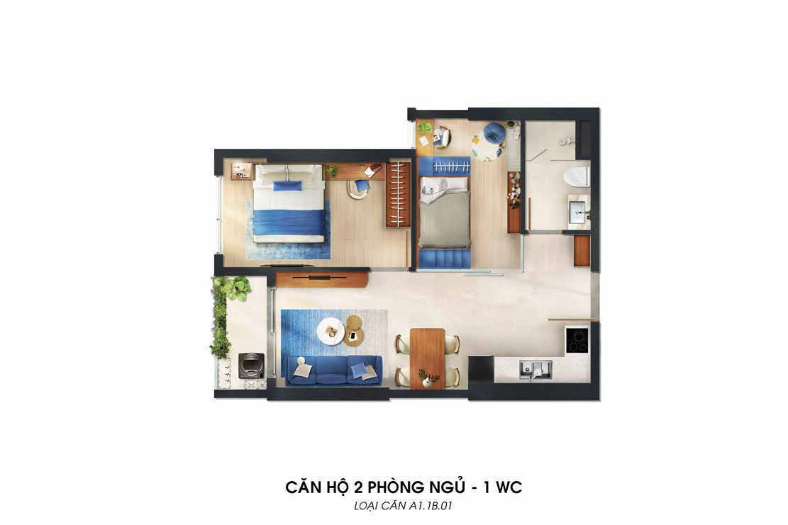 Mặt bằng Nido 2PN Monrei Saigon