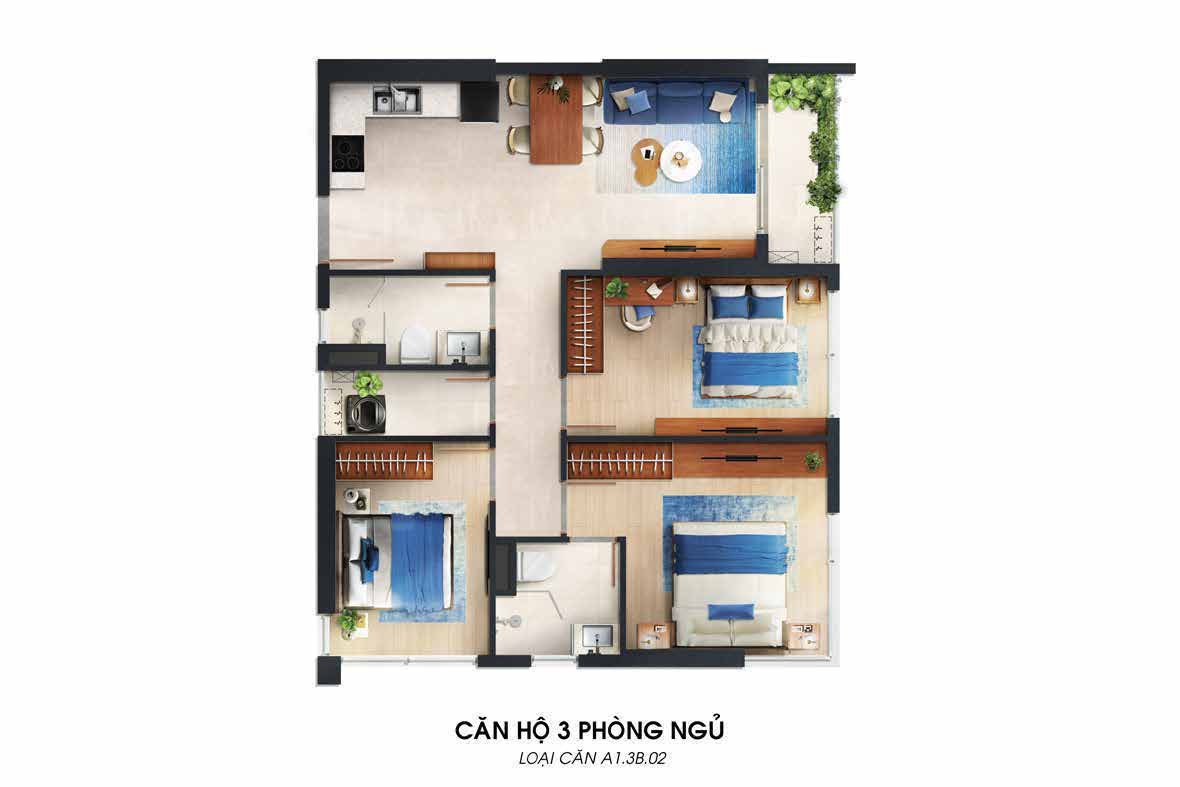 Mặt bằng Rico 3PN Monrei Saigon