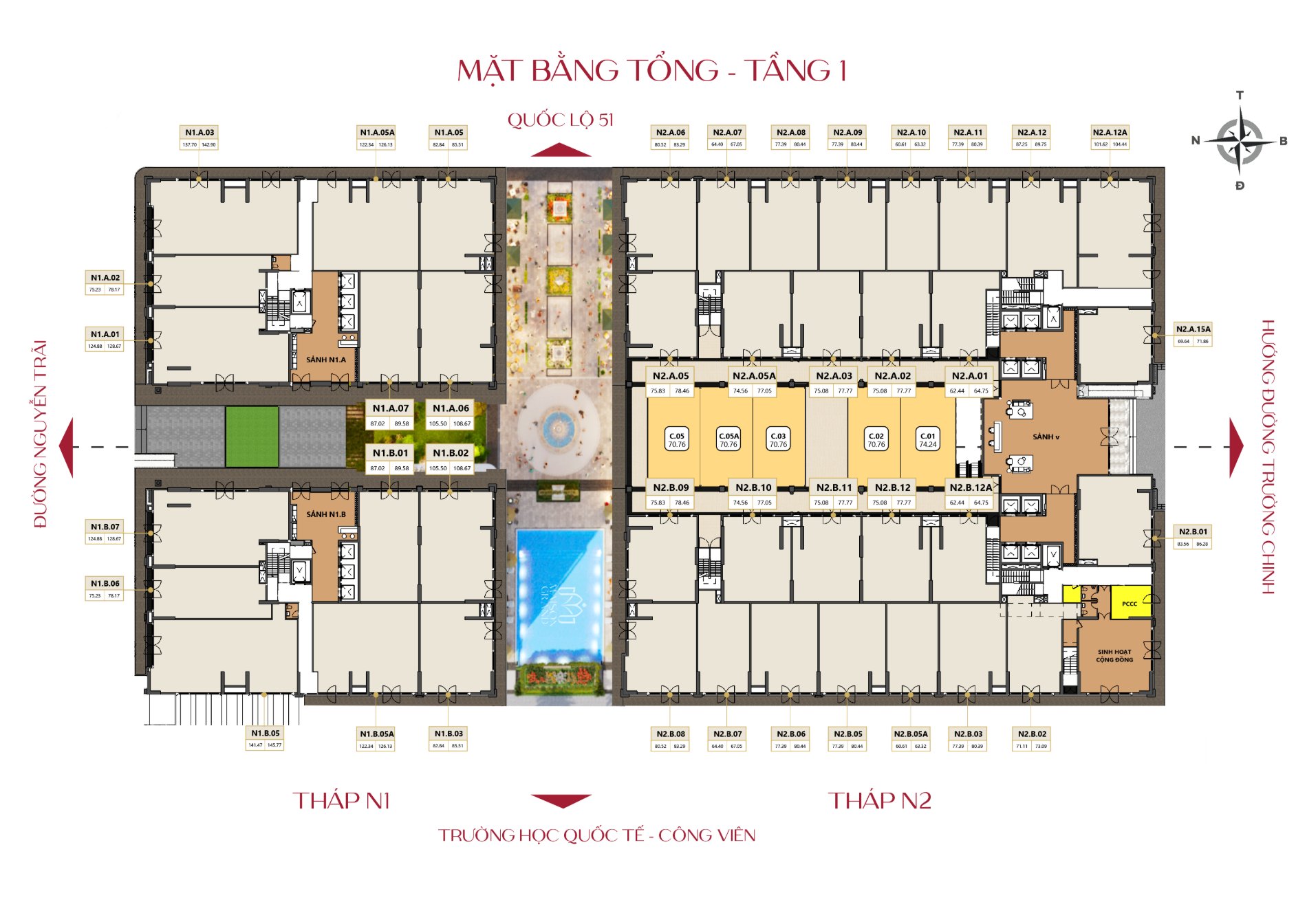 Mặt bằng tầng 1 khối đế Shophouse Maison Grand