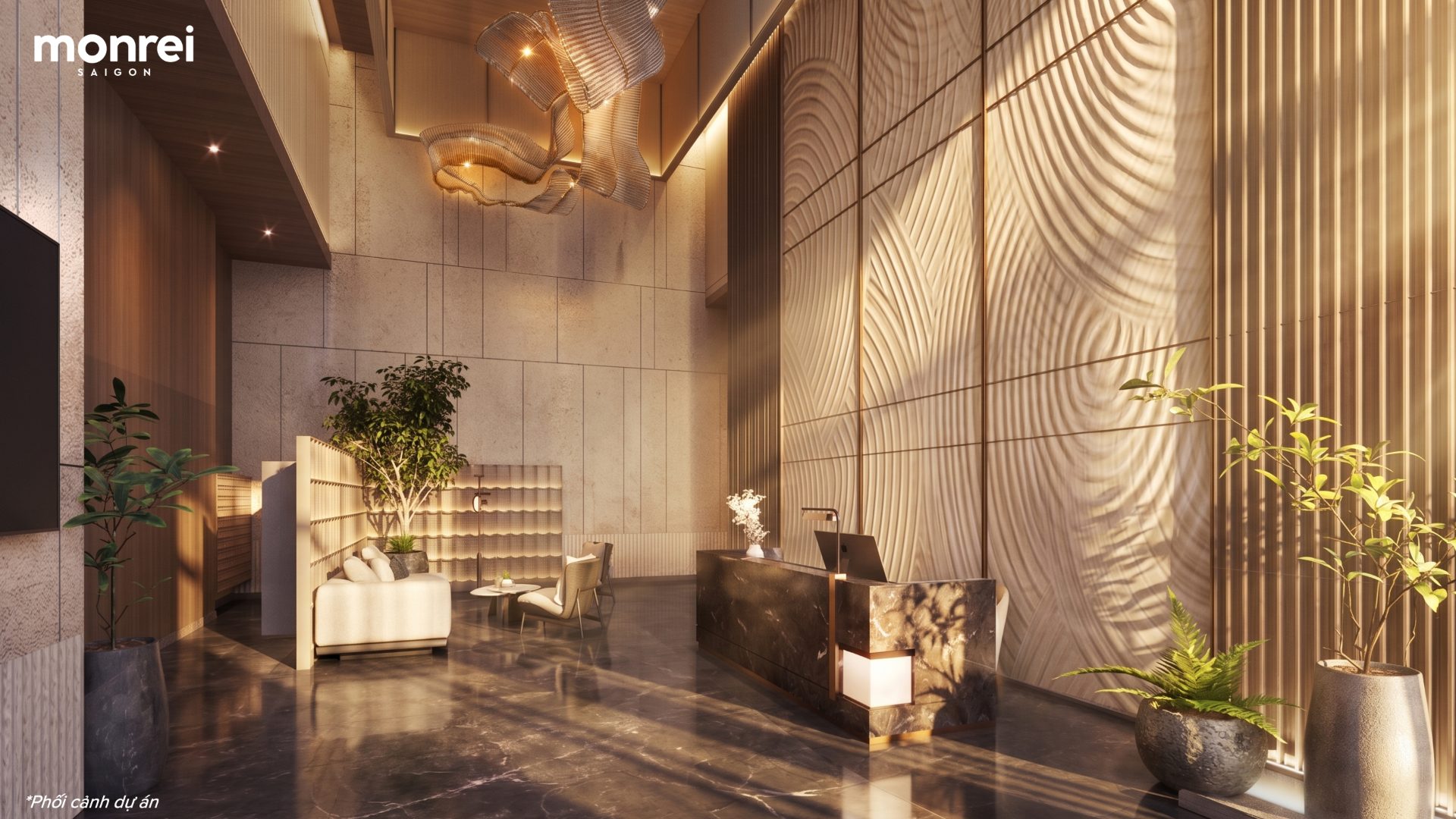 Sảnh đón thông tầng cao 9m Monrei Saigon