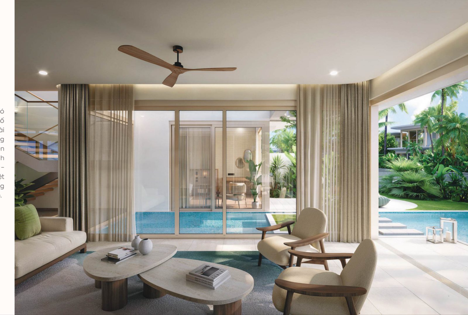 Phòng khách và sân vườn Villa Maia Hồ Tràm
