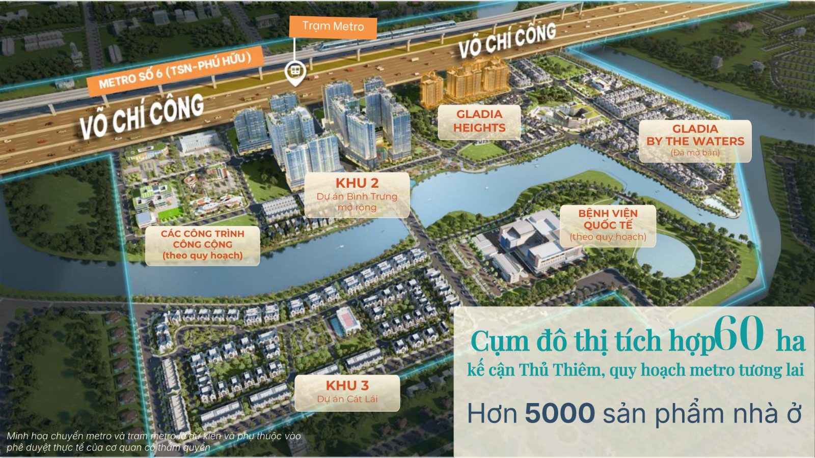 Quy hoạch cụm đô thị 60ha với vị trí Gladia Heights mặt tiền Võ Chí Công gần trạm metro