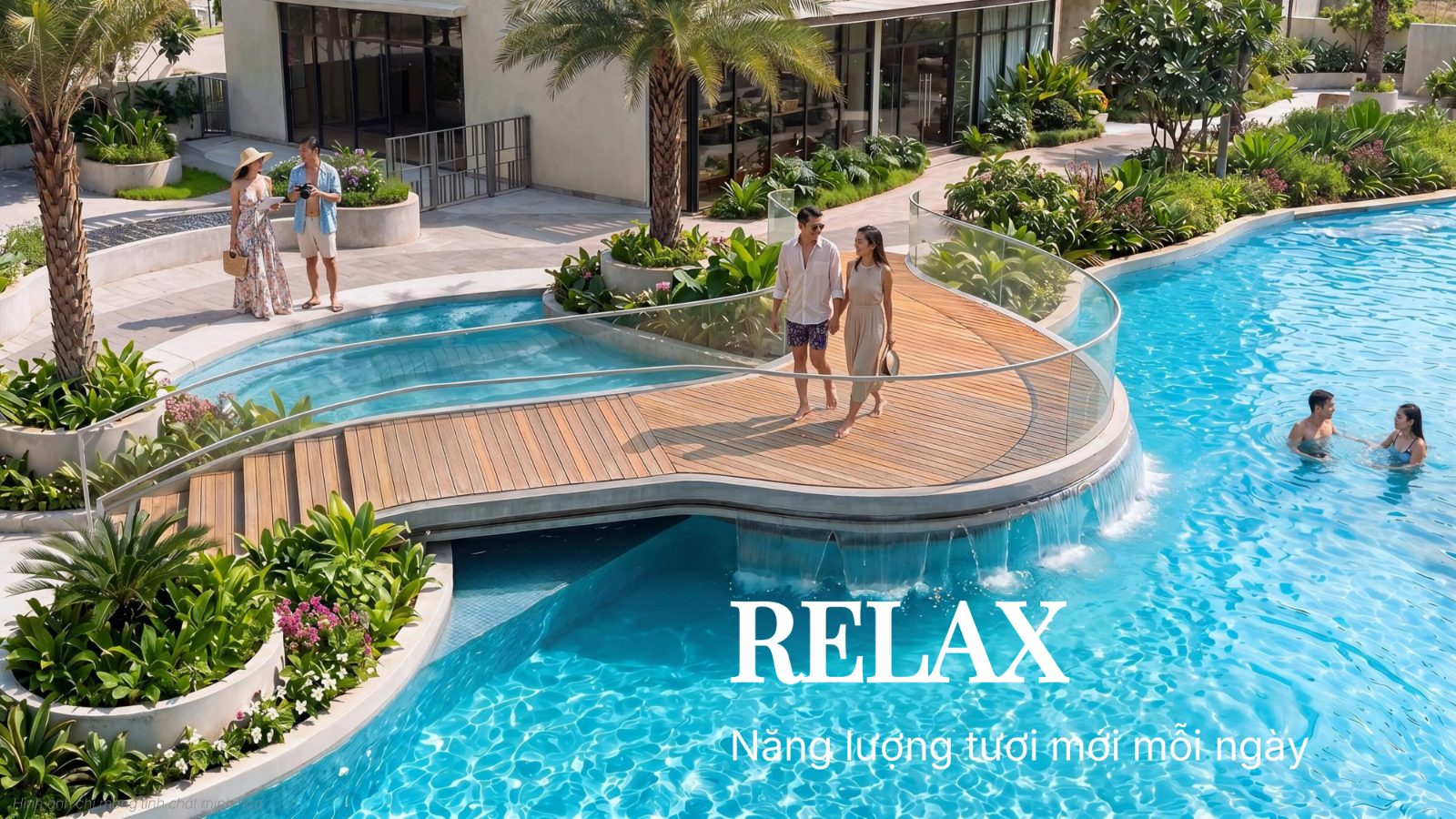 Cầu bộ hành trên hồ bơi kèm thác nước tiện ích Gladia Heights