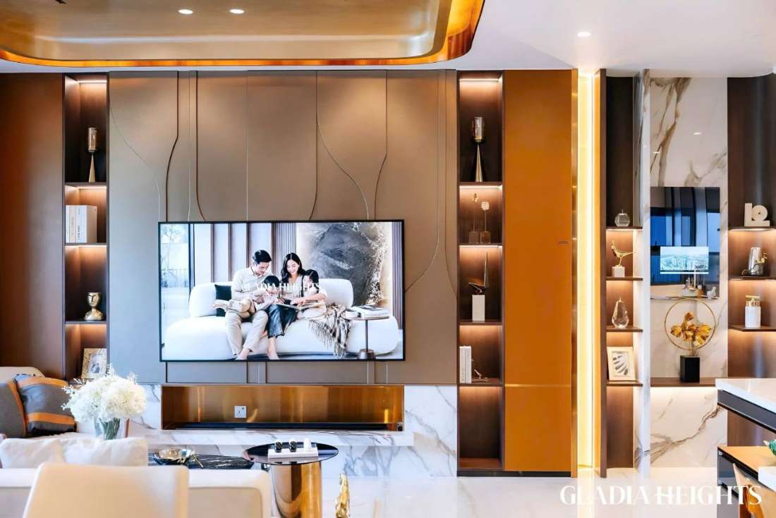 Không gian phòng khách bếp căn hộ mẫu Gladia Heights