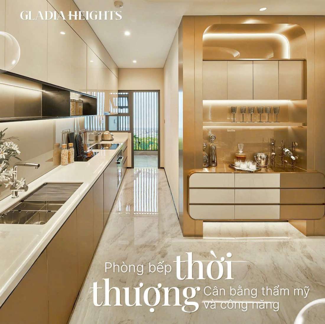Phòng bếp căn hộ mẫu Gladia Heights
