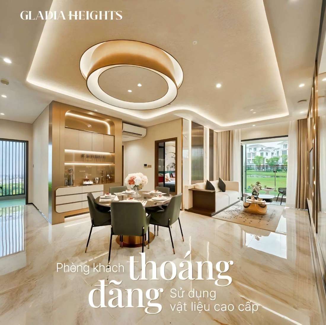Phòng khách căn hộ mẫu Gladia Heights