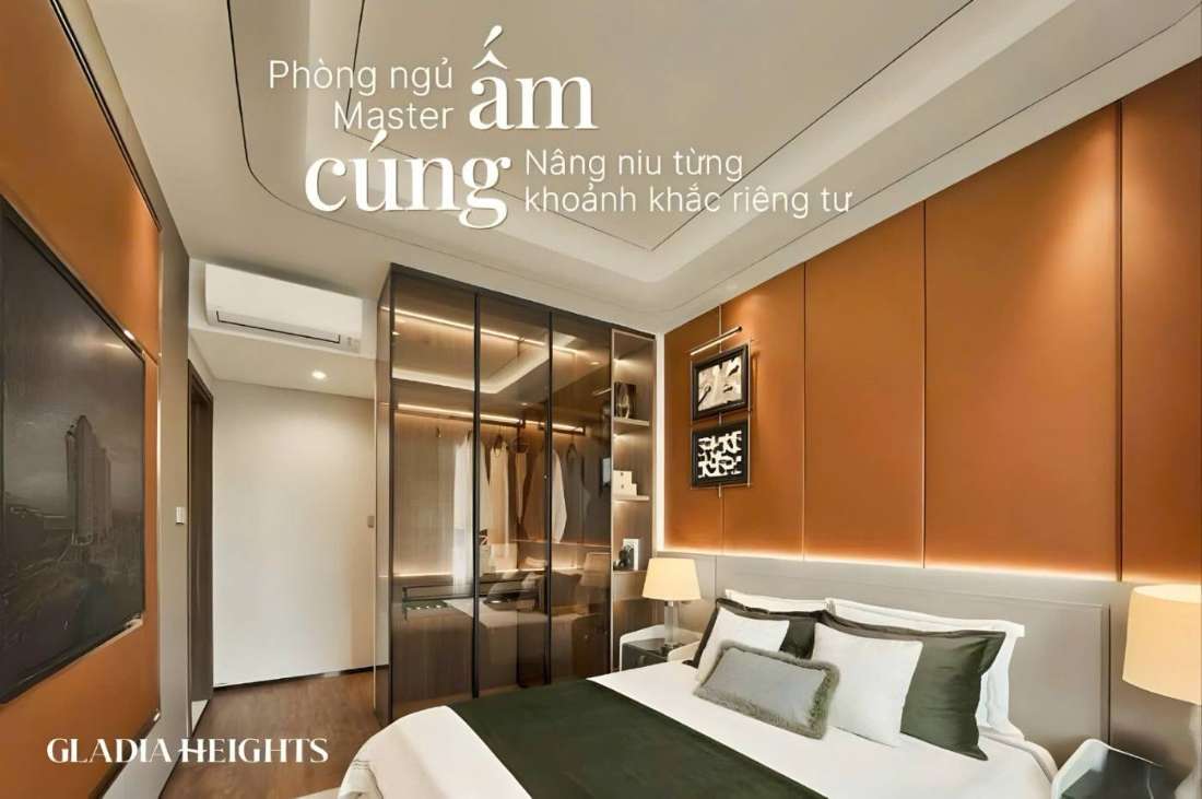 Phòng ngủ master căn hộ mẫu Gladia Heights