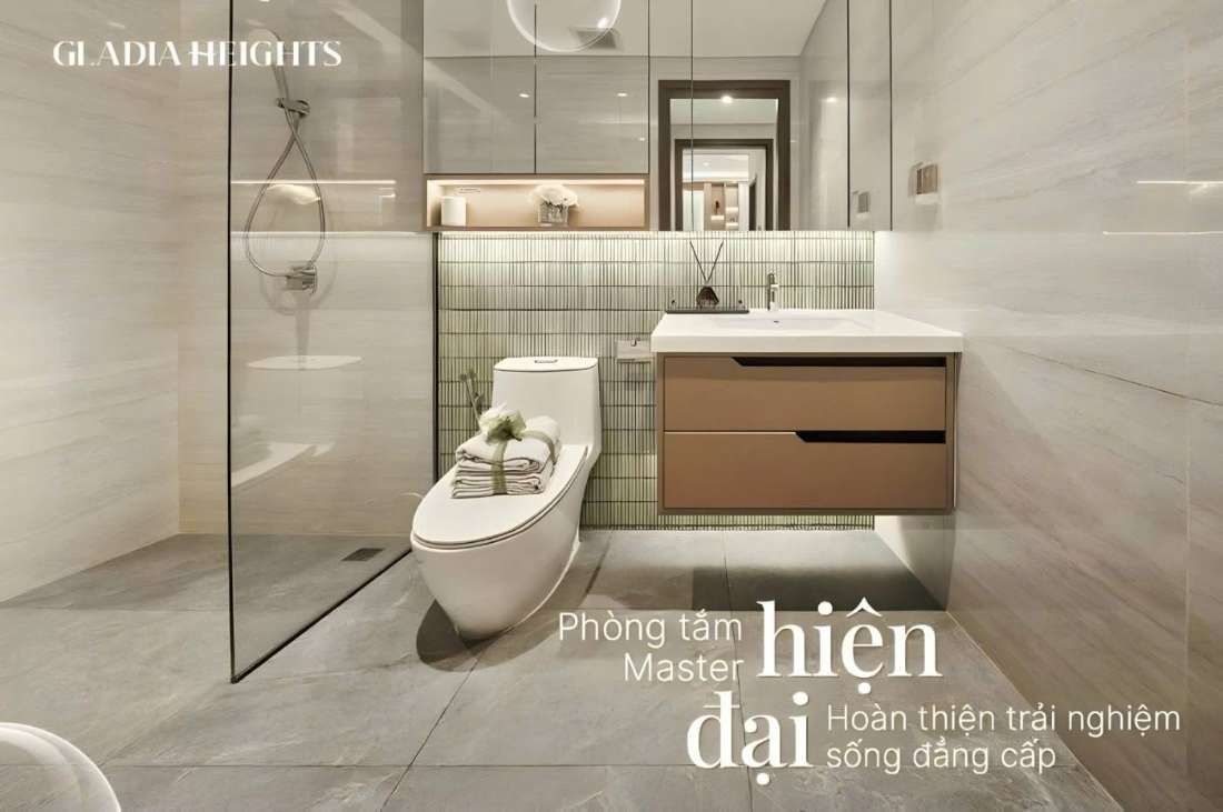 Phòng tắm master căn hộ mẫu Gladia Heights