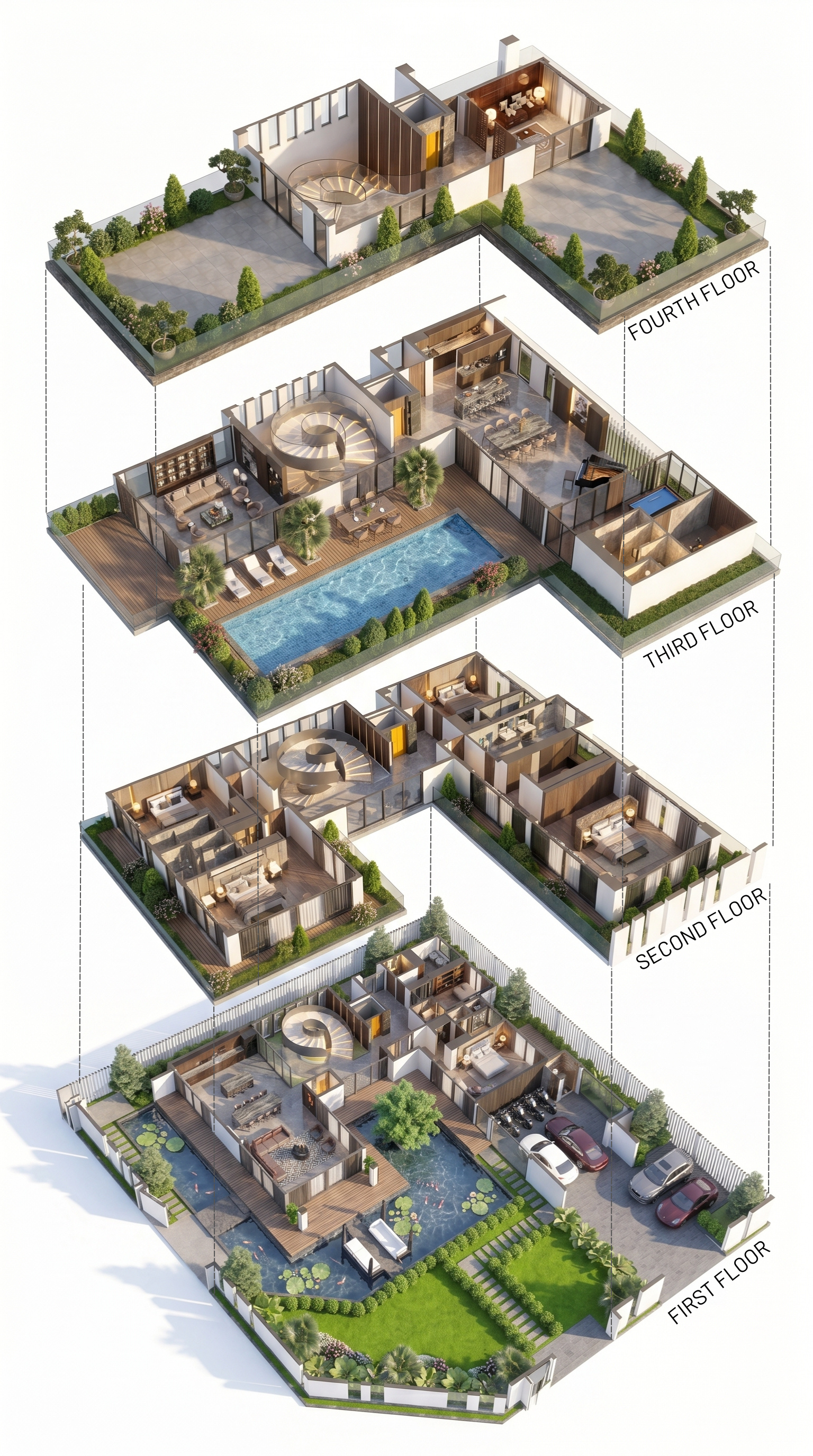 Mặt bằng 4 tầng mẫu V1 — The Collectors' 958 m² đất