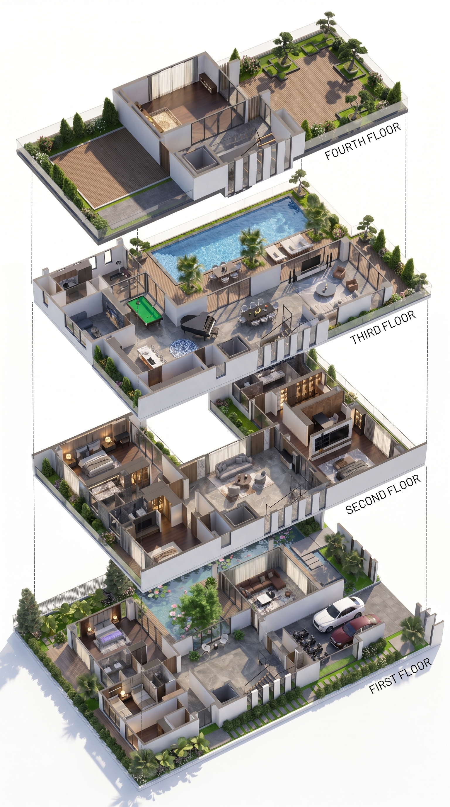 Mặt bằng 4 tầng mẫu V3 — The Collectors' 600 m² đất
