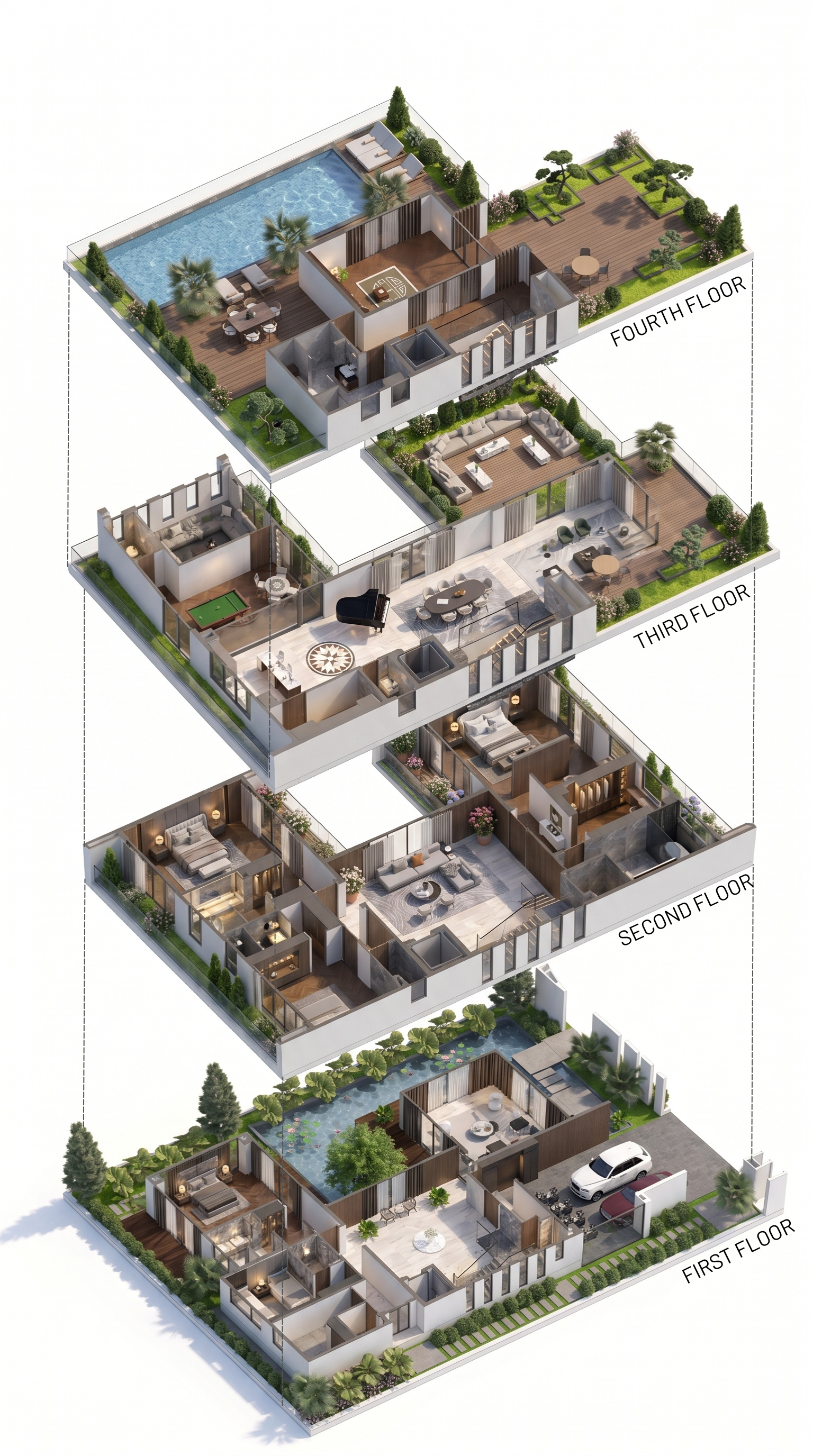 Mặt bằng 4 tầng mẫu V4 — The Collectors' 600 m² đất