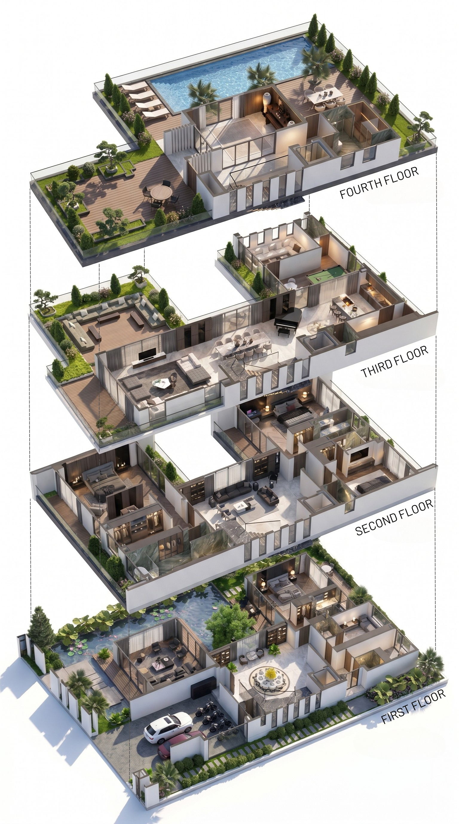 Mặt bằng 4 tầng mẫu V41 — The Collectors' 600 m² đất
