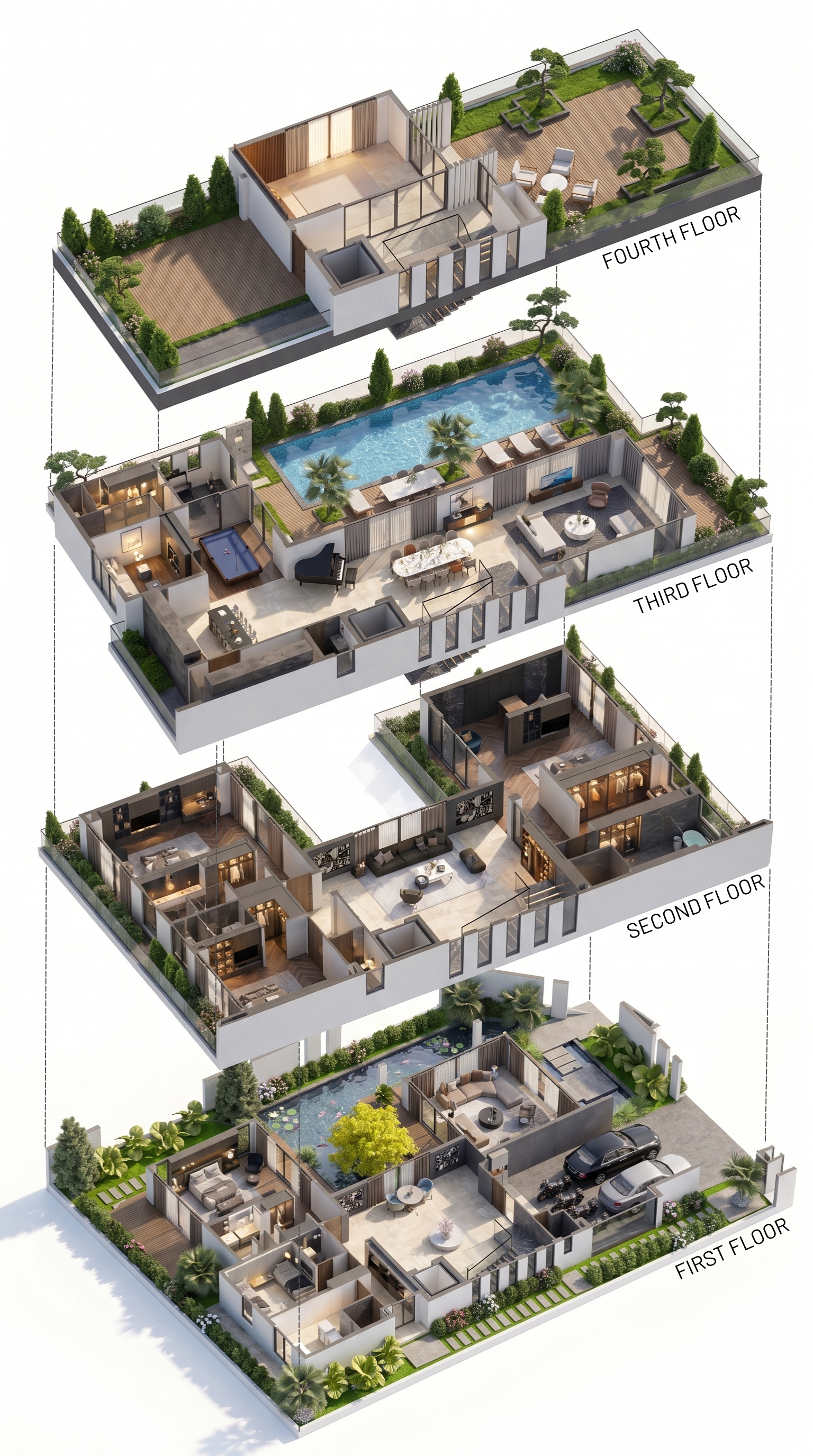 Mặt bằng 4 tầng mẫu V5 — The Collectors' 602,5 m² đất