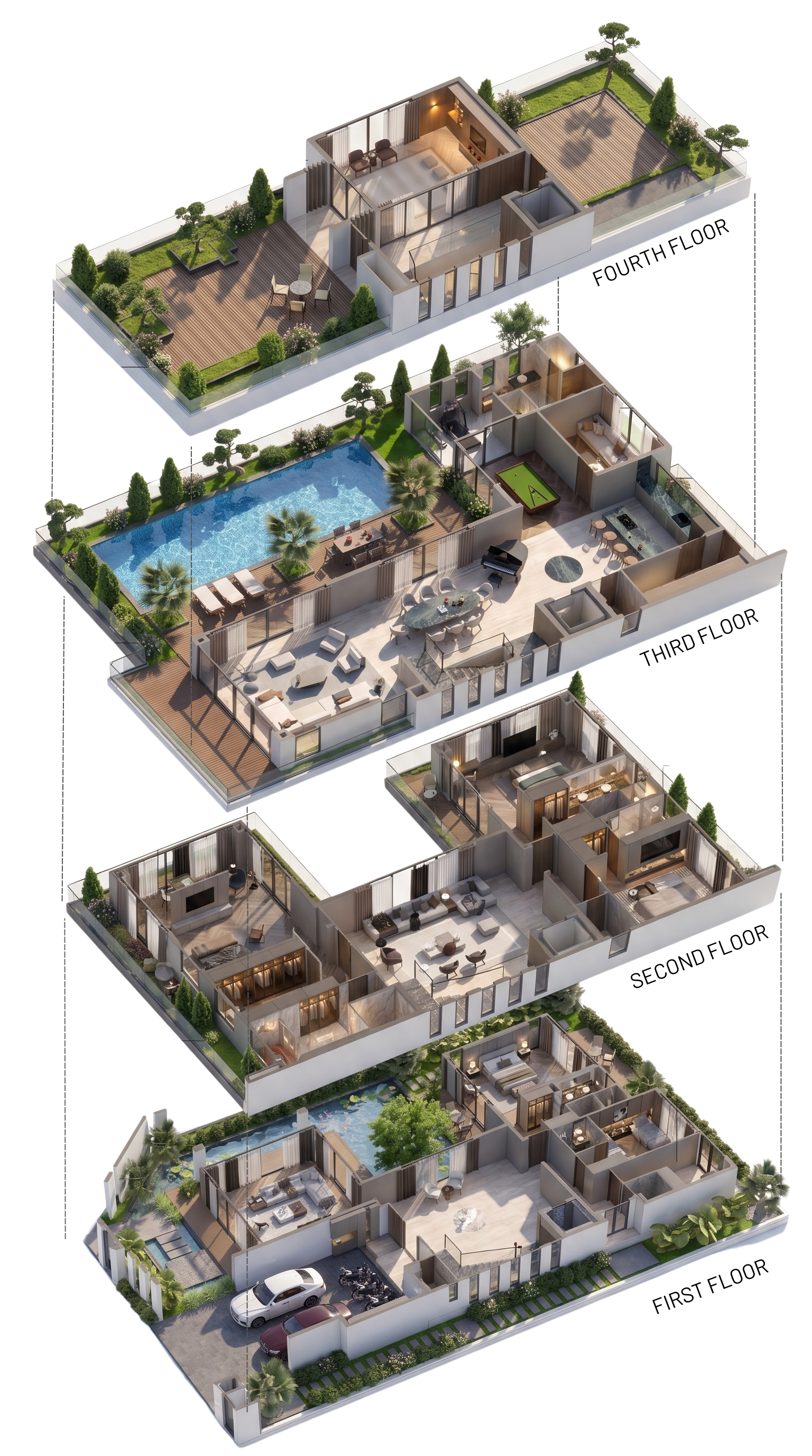 Mặt bằng 4 tầng mẫu V51 — The Collectors' 587,5 m² đất