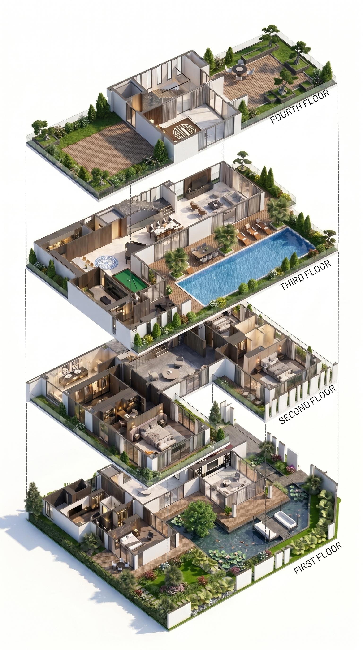 Mặt bằng 4 tầng mẫu V7 — The Collectors' 740,5 m² đất