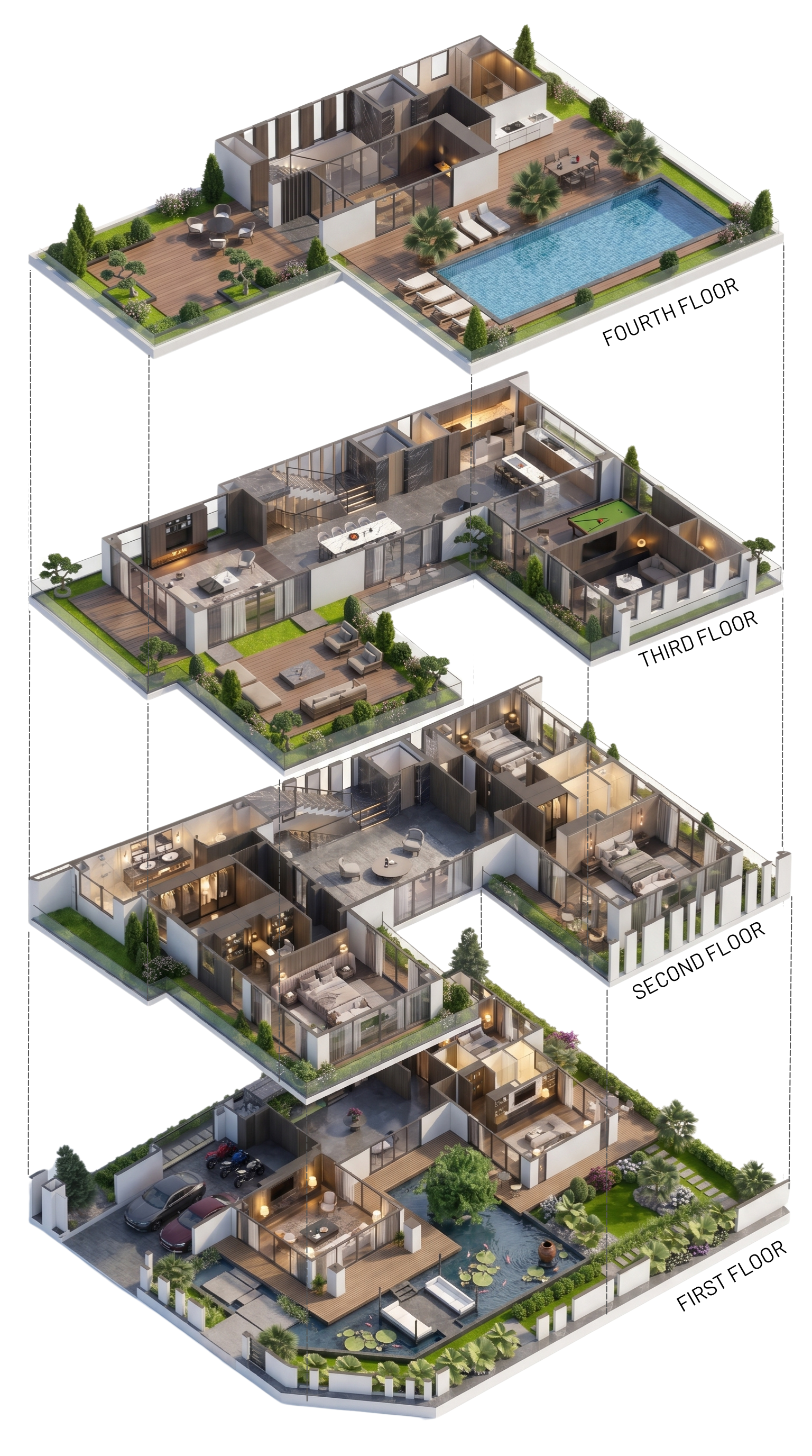 Mặt bằng 4 tầng mẫu V8 — The Collectors' 740,5 m² đất