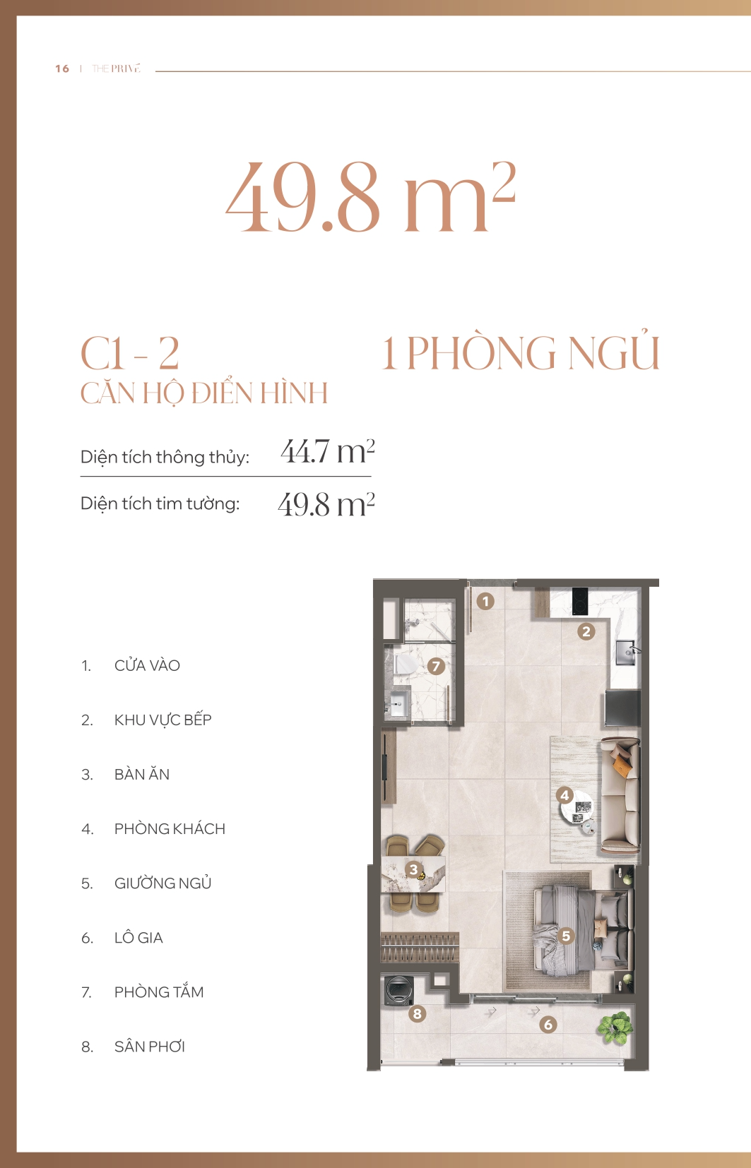 Layout căn hộ 1PN C1-2 Tower 9 The Privé