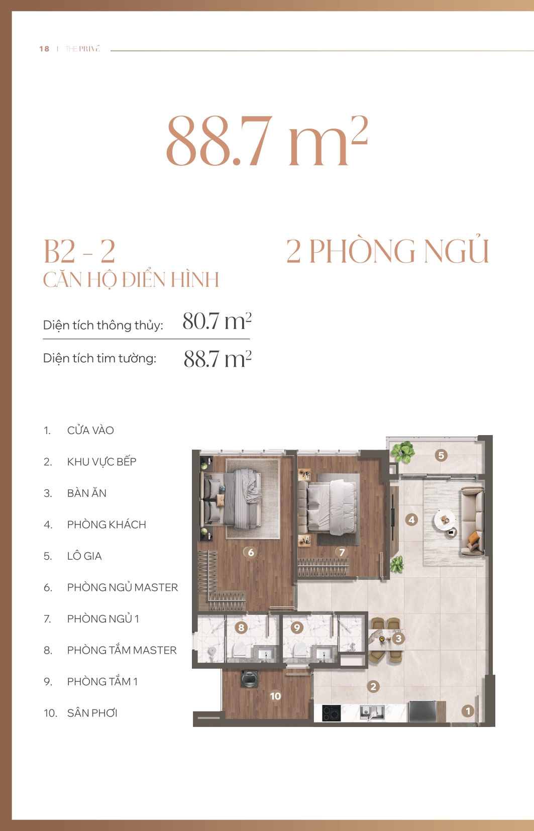 Layout căn hộ 2PN B2-2 Tower 9 The Privé