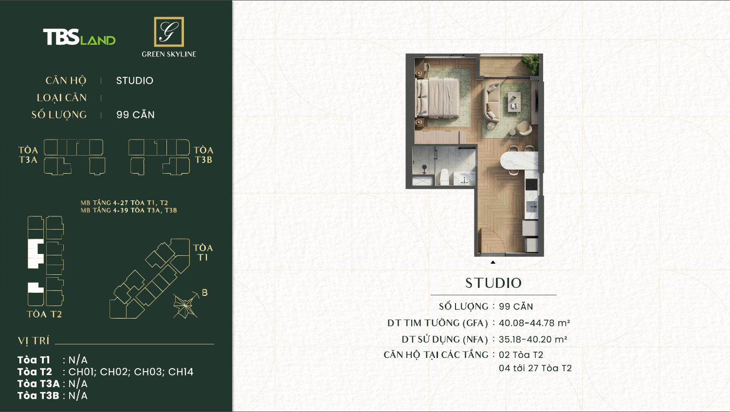 Mặt bằng căn Studio Green Skyline