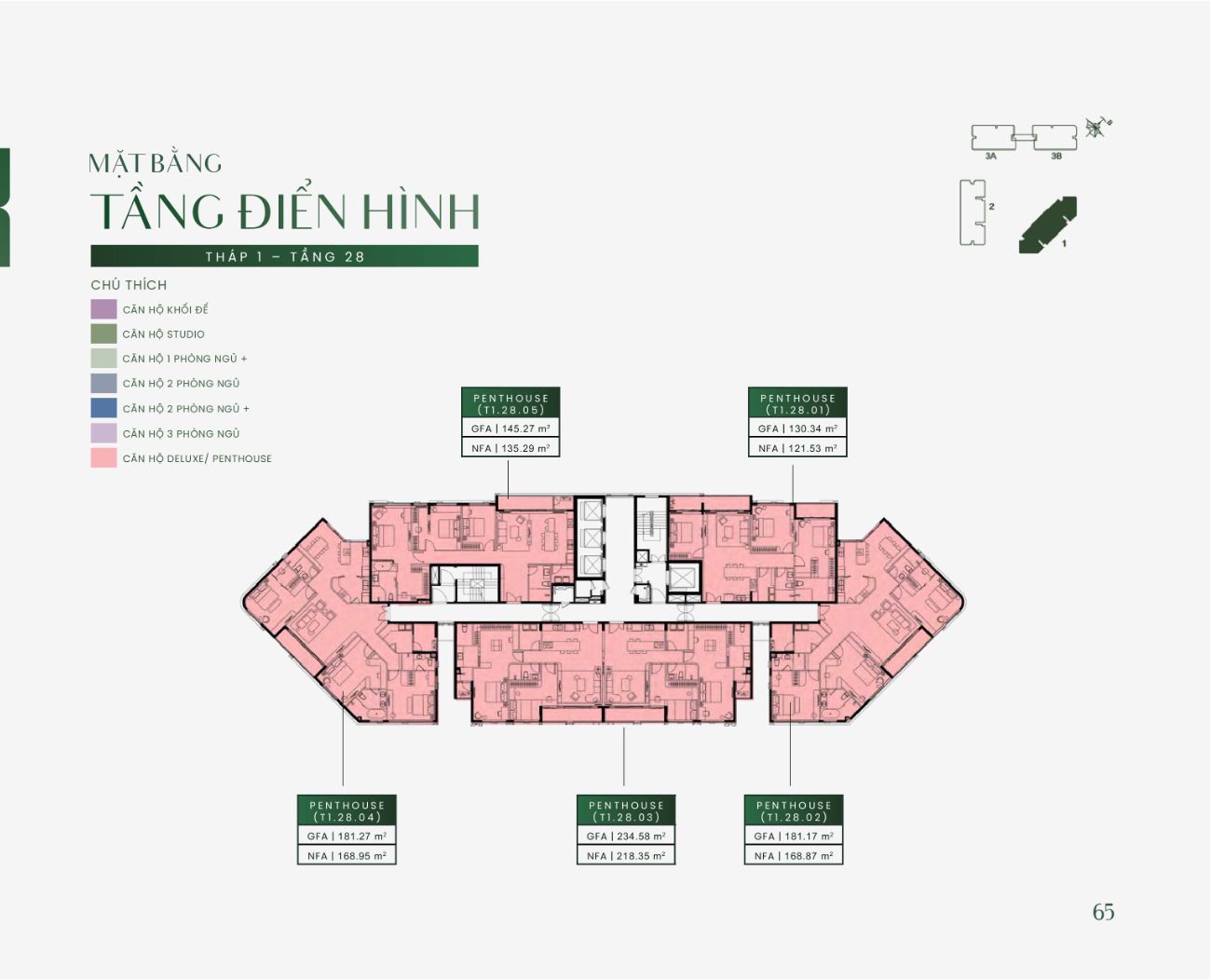 Mặt bằng tầng điển hình Tháp 1 tầng 28 Green Skyline