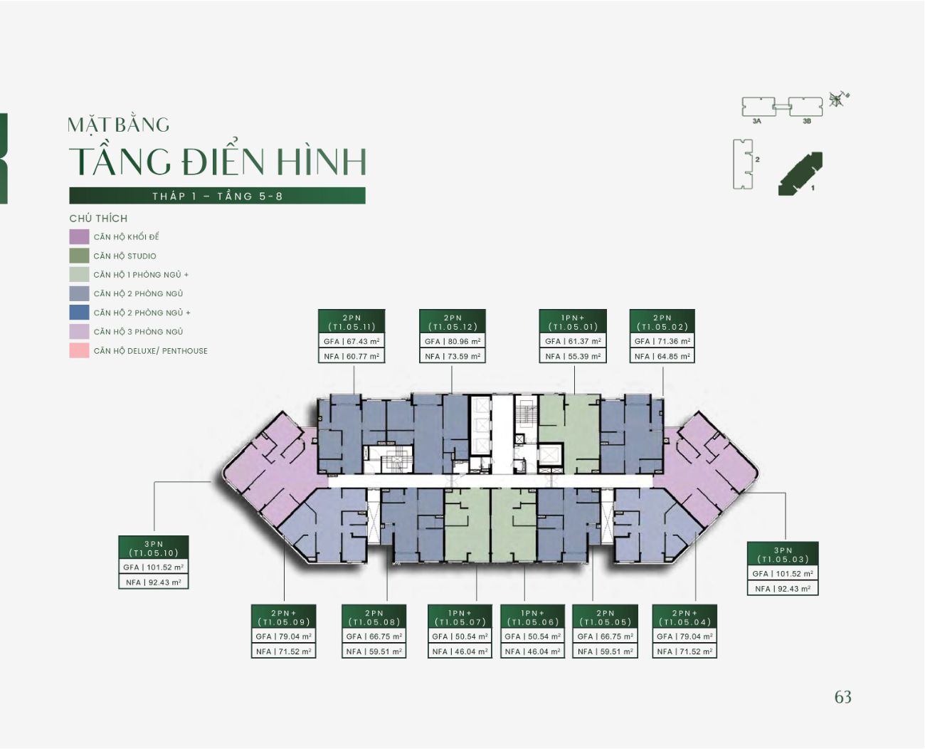 Mặt bằng tầng điển hình Tháp 1 tầng 5-8 Green Skyline