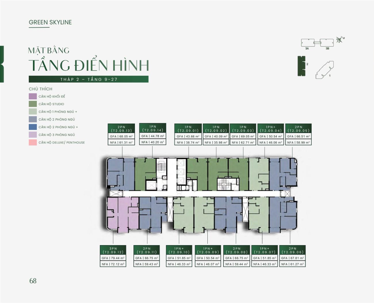 Mặt bằng tầng điển hình Tháp 2 tầng 9-27 Green Skyline