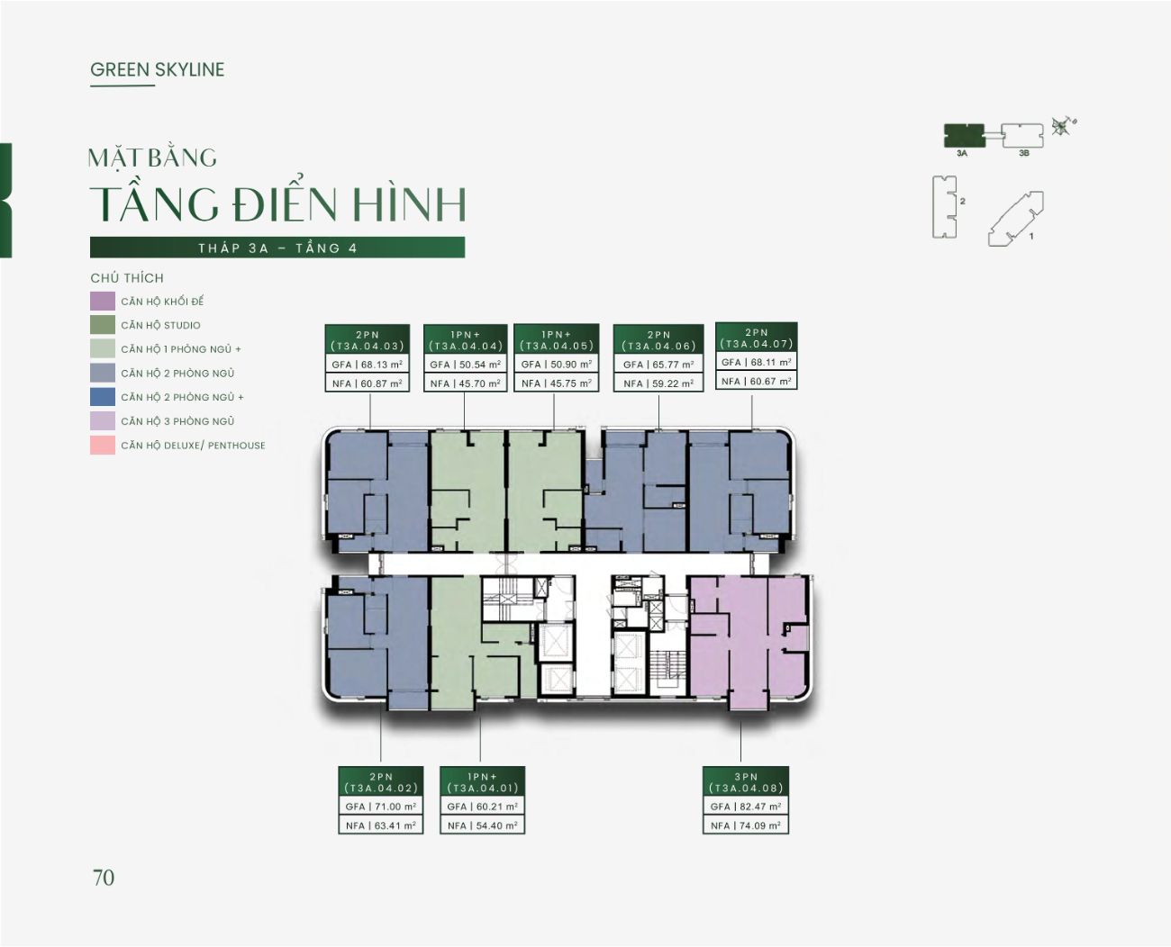 Mặt bằng tầng điển hình Tháp 3A tầng 4 Green Skyline