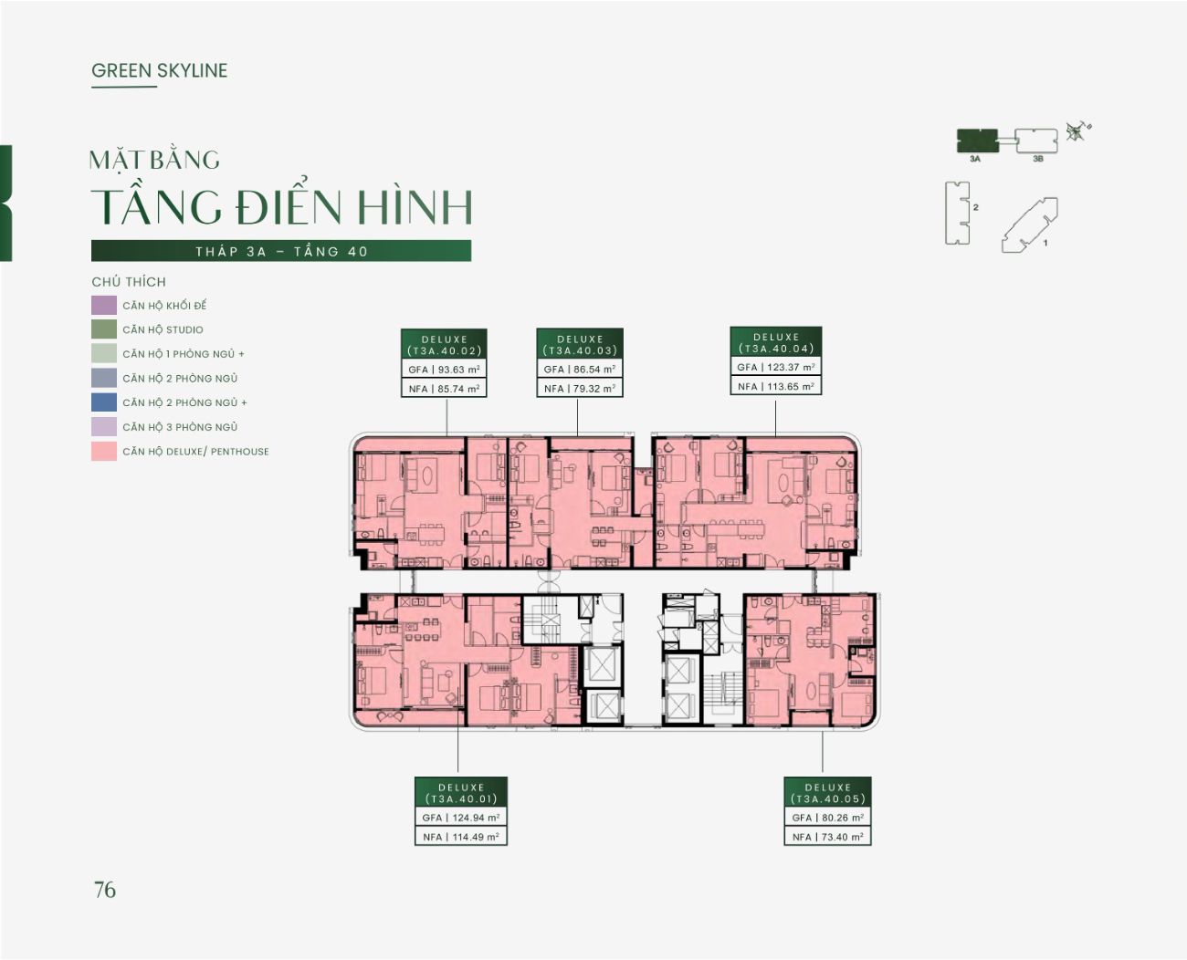 Mặt bằng tầng điển hình Tháp 3A tầng 40 Green Skyline