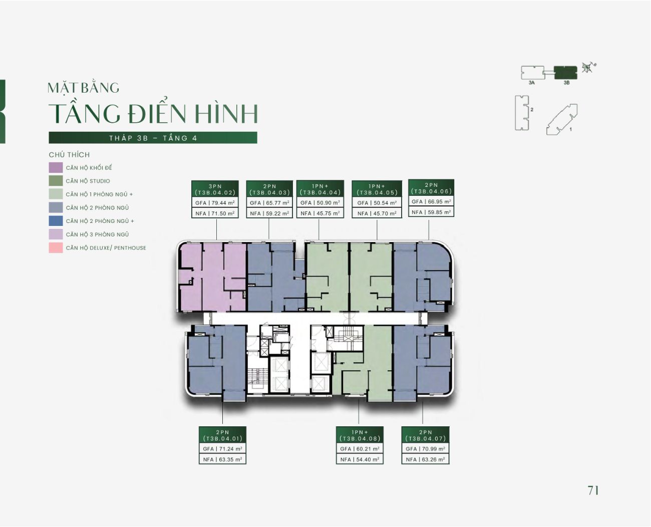 Mặt bằng tầng điển hình Tháp 3B tầng 4 Green Skyline
