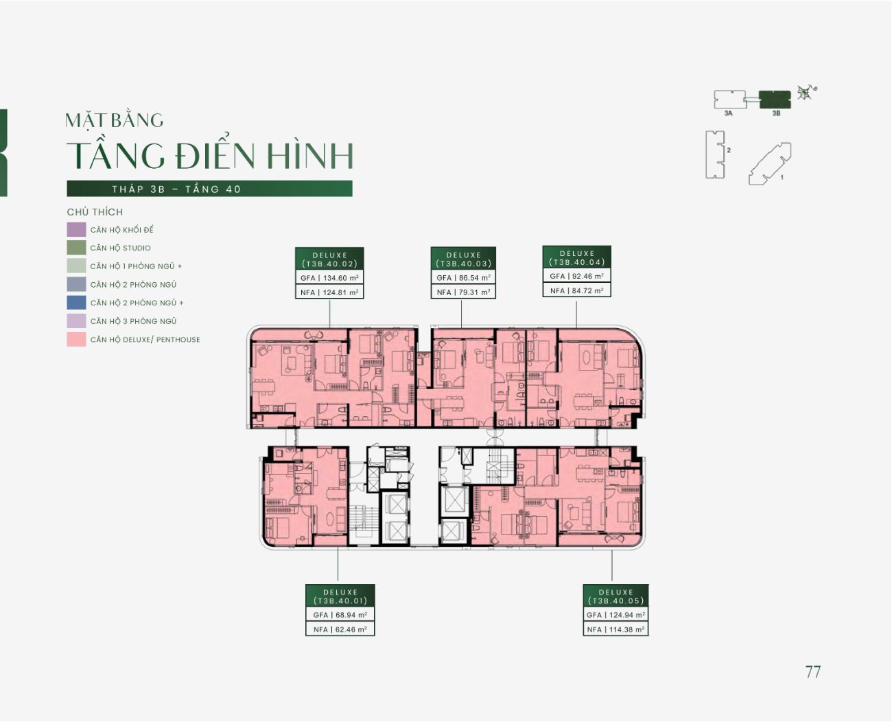 Mặt bằng tầng điển hình Tháp 3B tầng 40 Green Skyline