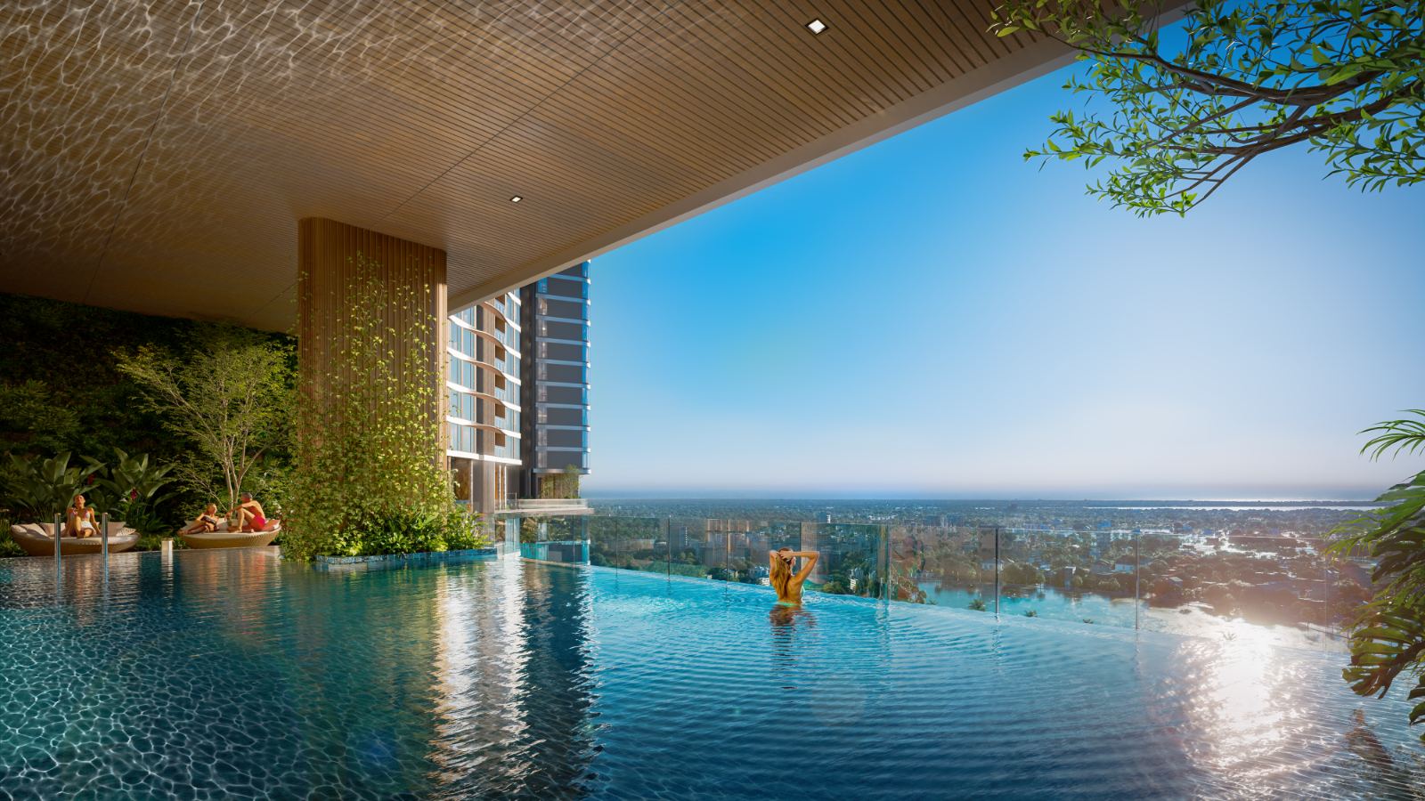 Hồ bơi vô cực Palm River nhìn về khu Đông TP.HCM