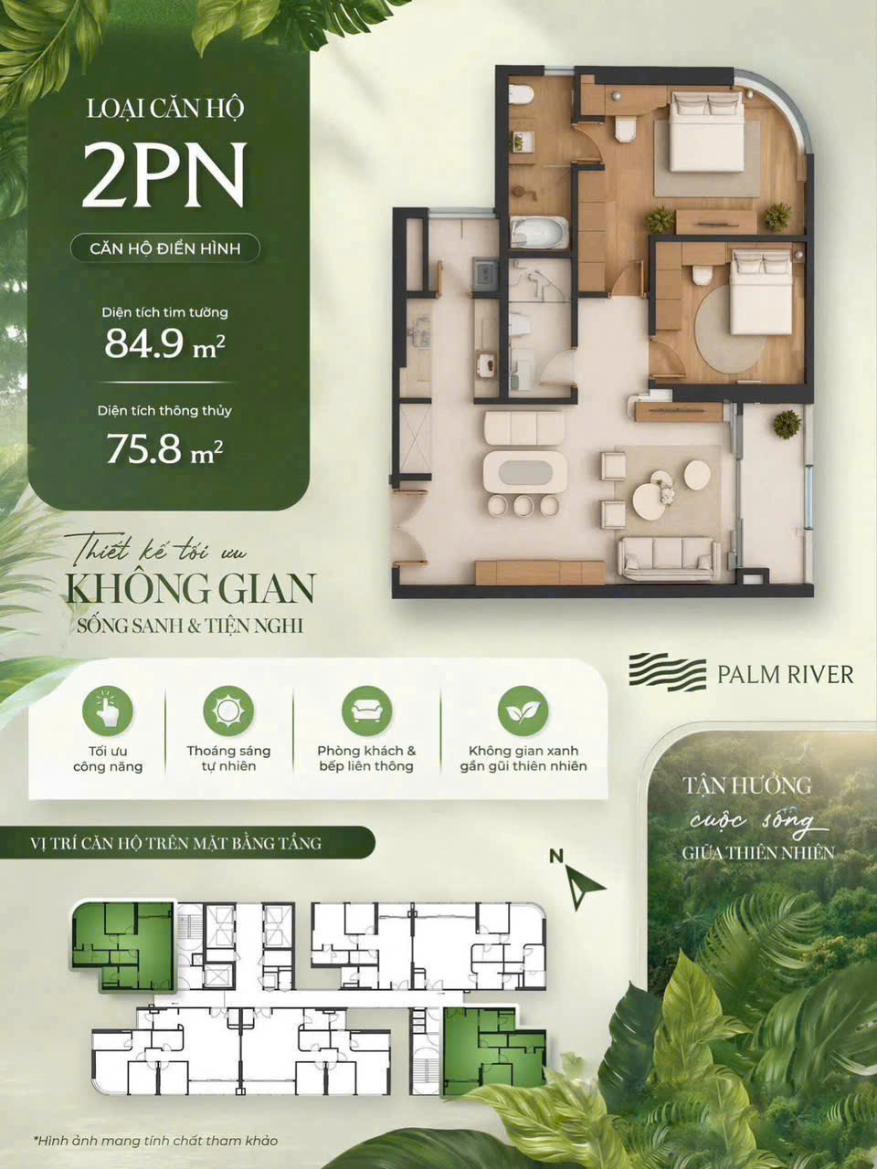 Mặt bằng căn hộ 2 phòng ngủ 84,9m² Palm River