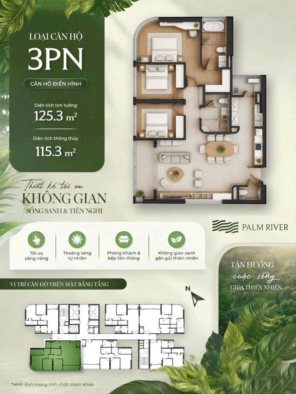 Mặt bằng căn hộ 3 phòng ngủ 125,3m² Palm River