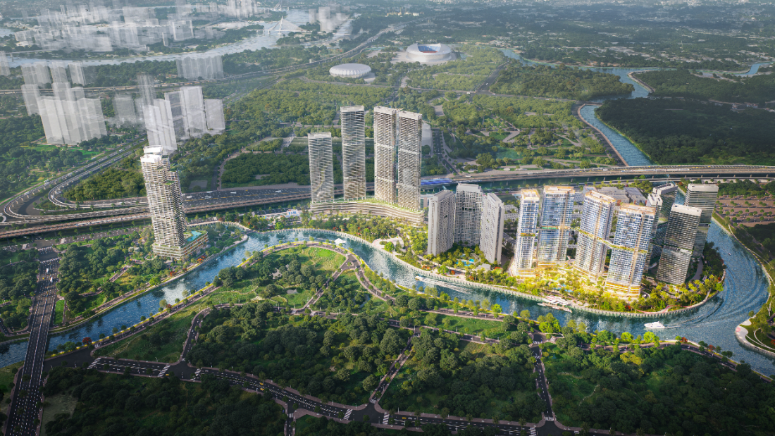 Phối cảnh tổng thể Palm City cạnh khu liên hợp thể thao Rạch Chiếc