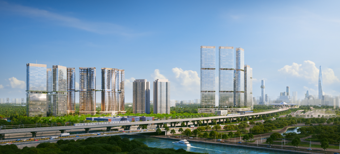 Phối cảnh Palm City ban ngày cạnh cao tốc