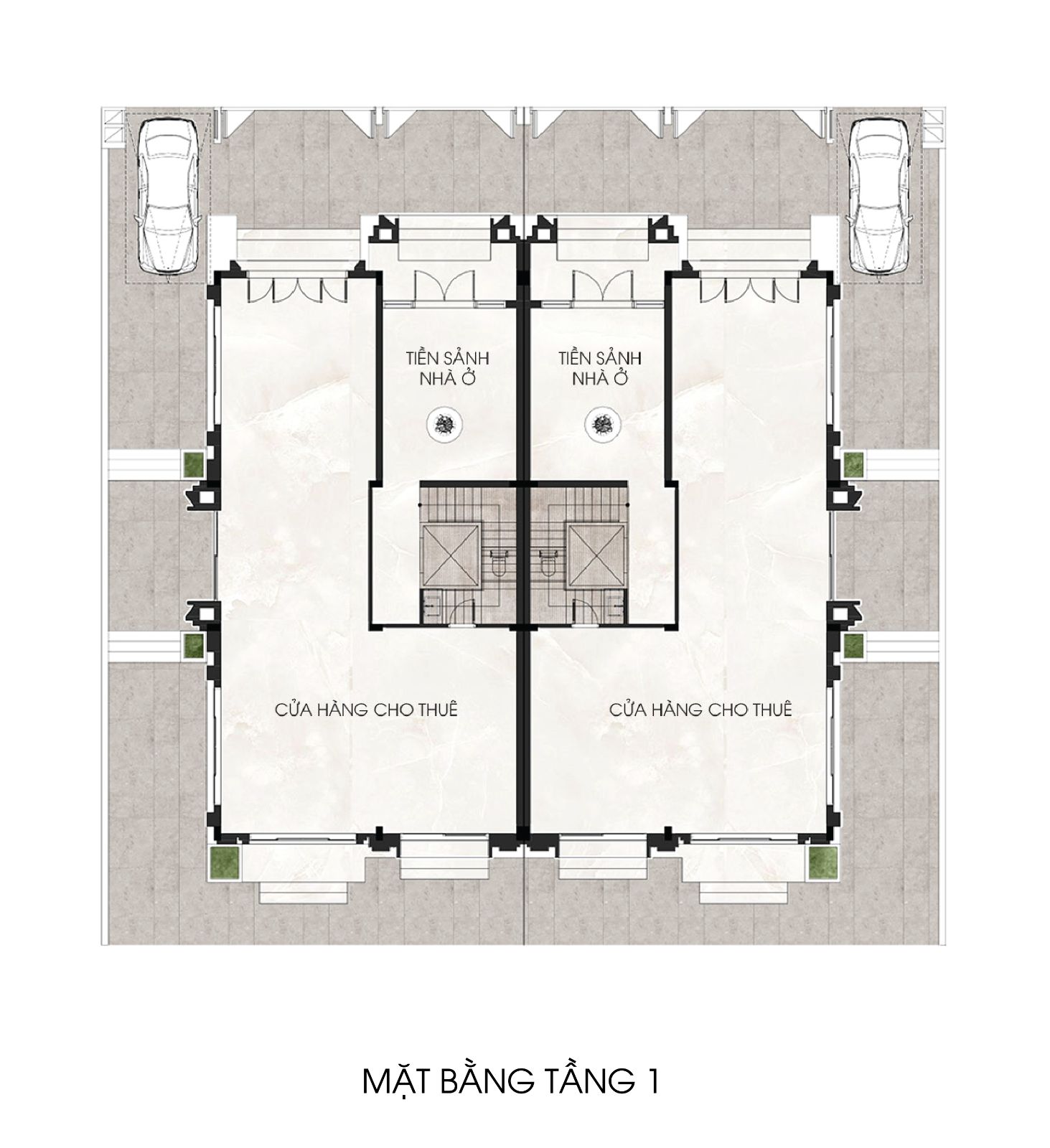 Mặt bằng Tầng 1 Biệt thự song lập · 288 m² The Heritage Tây Ninh