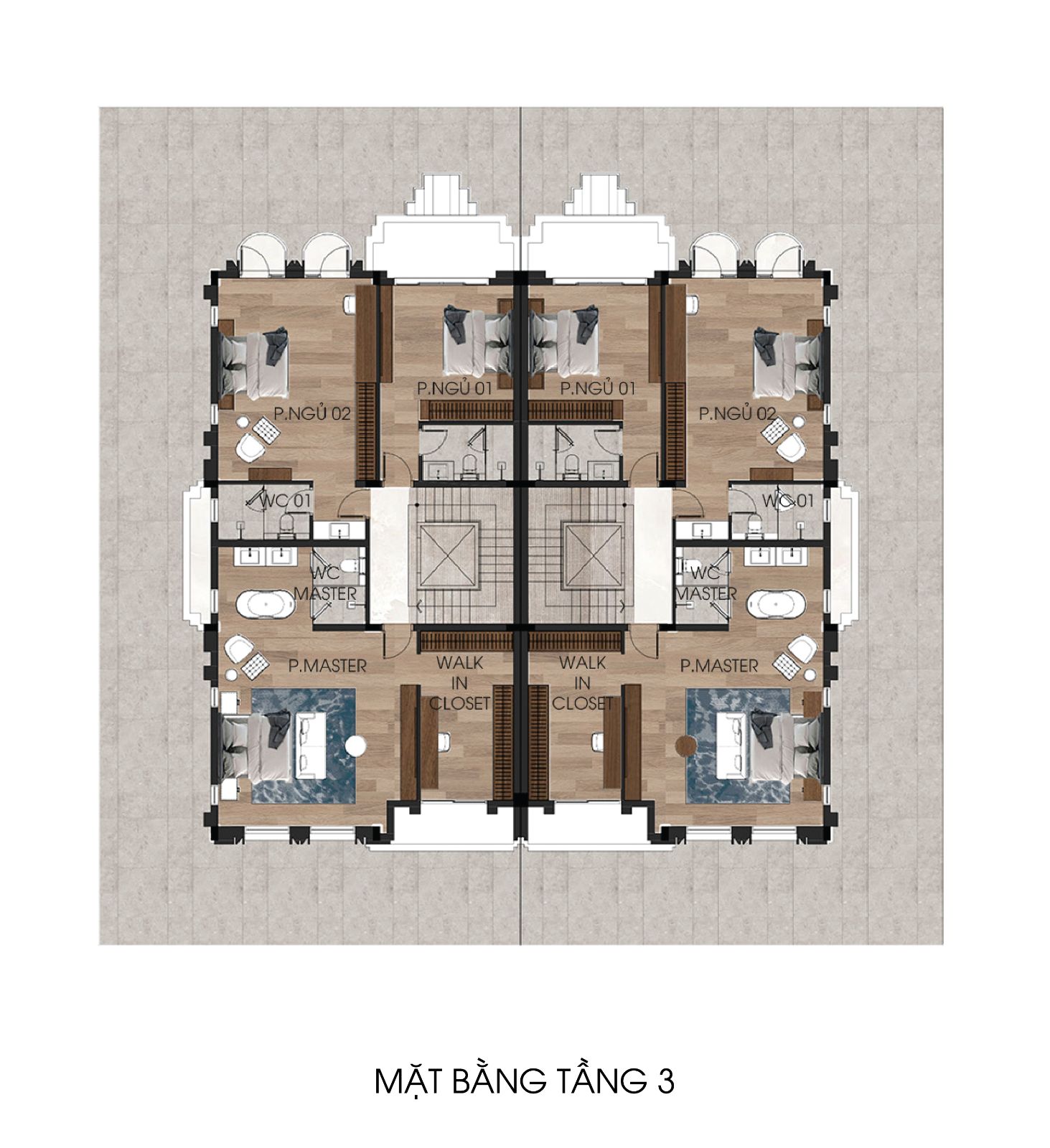Mặt bằng Tầng 3 Biệt thự song lập · 288 m² The Heritage Tây Ninh