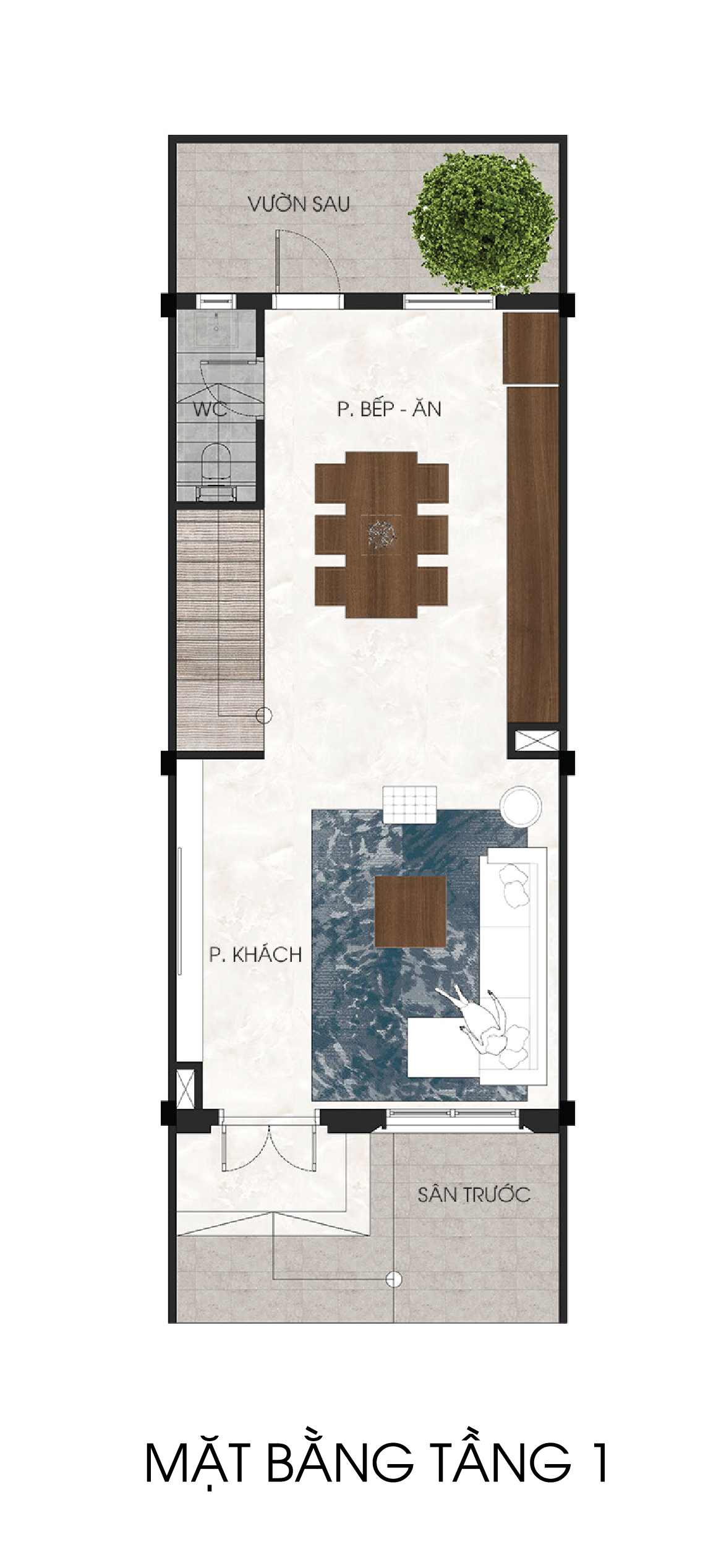 Mặt bằng Tầng 1 Liền kề 3 tầng · 75 m² The Heritage Tây Ninh