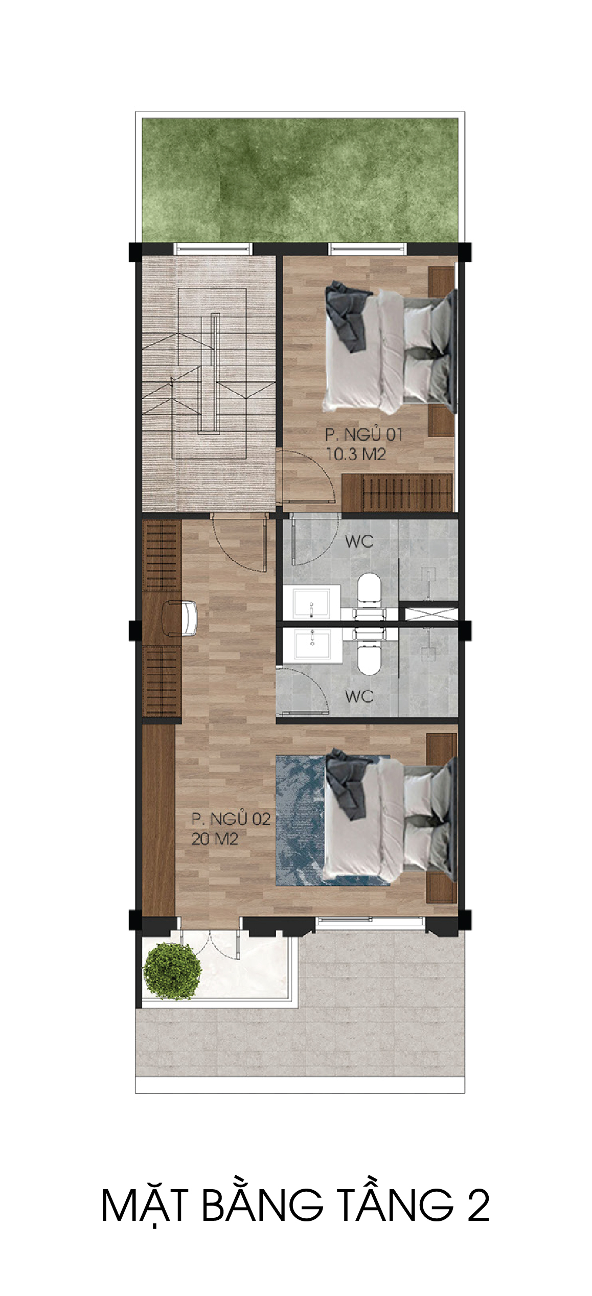 Mặt bằng Tầng 2 Liền kề 3 tầng · 75 m² The Heritage Tây Ninh