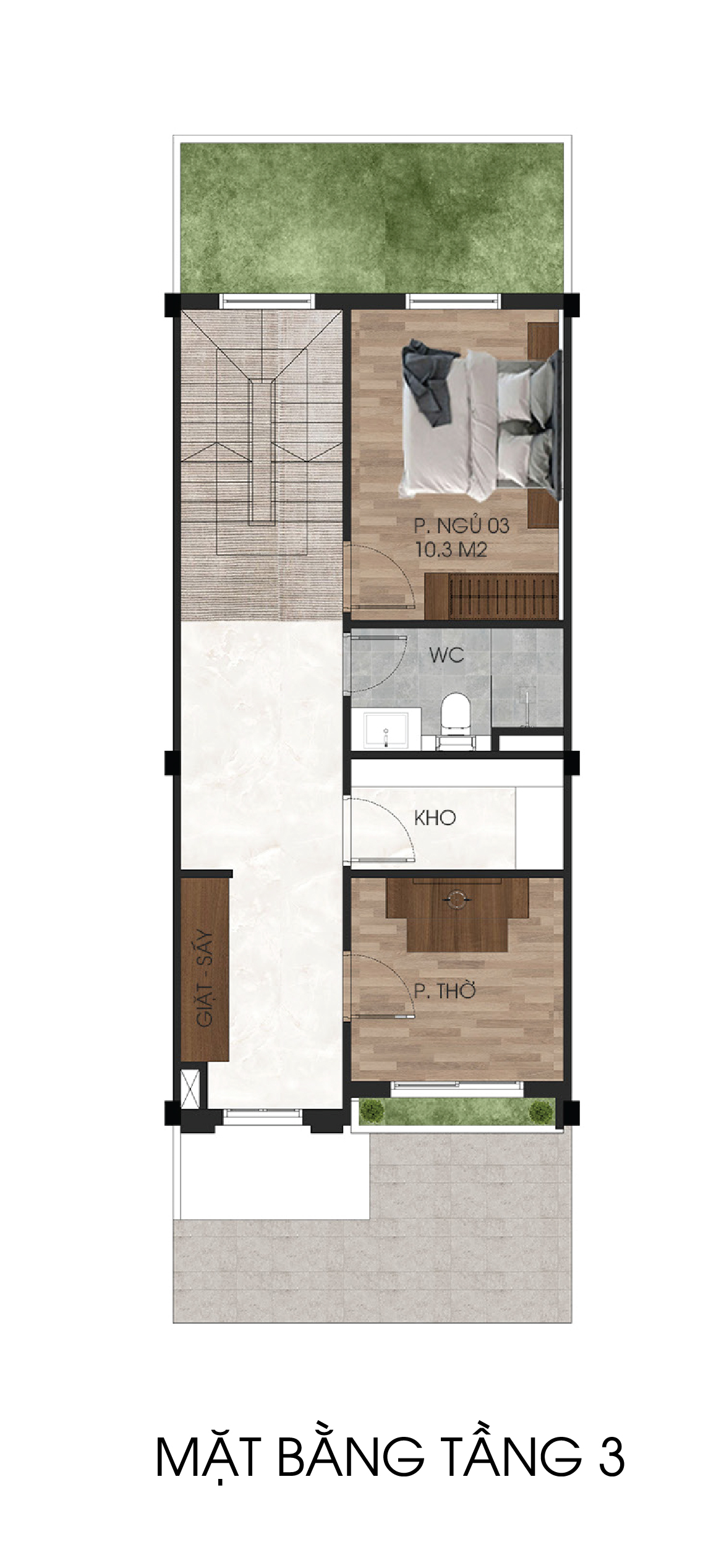 Mặt bằng Tầng 3 Liền kề 3 tầng · 75 m² The Heritage Tây Ninh