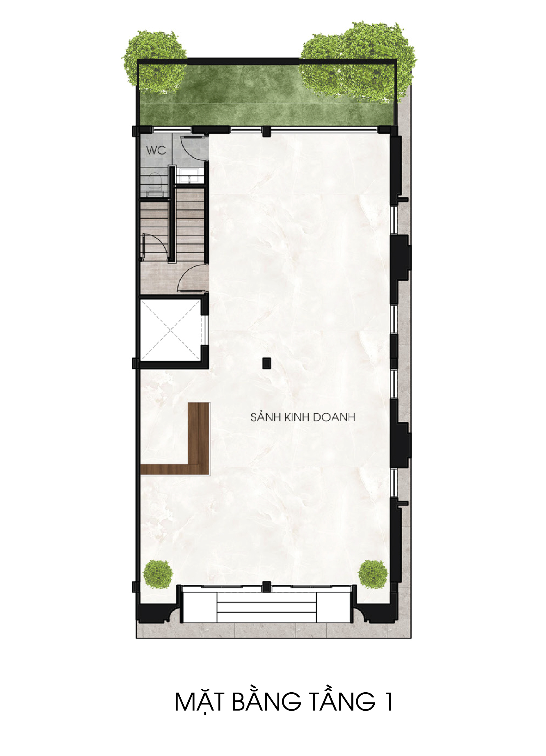 Mặt bằng Tầng 1 Shophouse 5 tầng · 102 m² The Heritage Tây Ninh