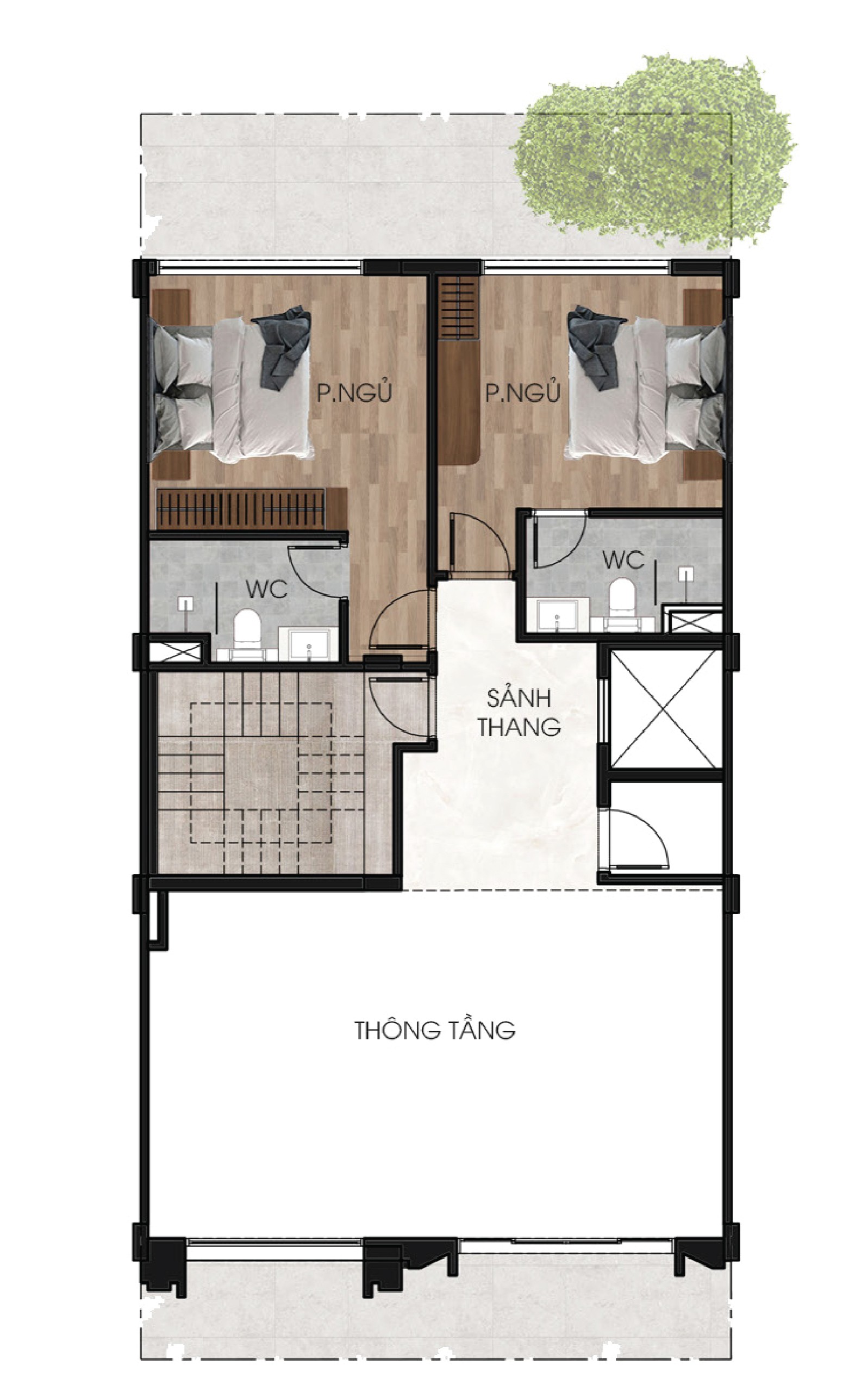 Mặt bằng Tầng lửng Shophouse 5 tầng · 136 m² The Heritage Tây Ninh
