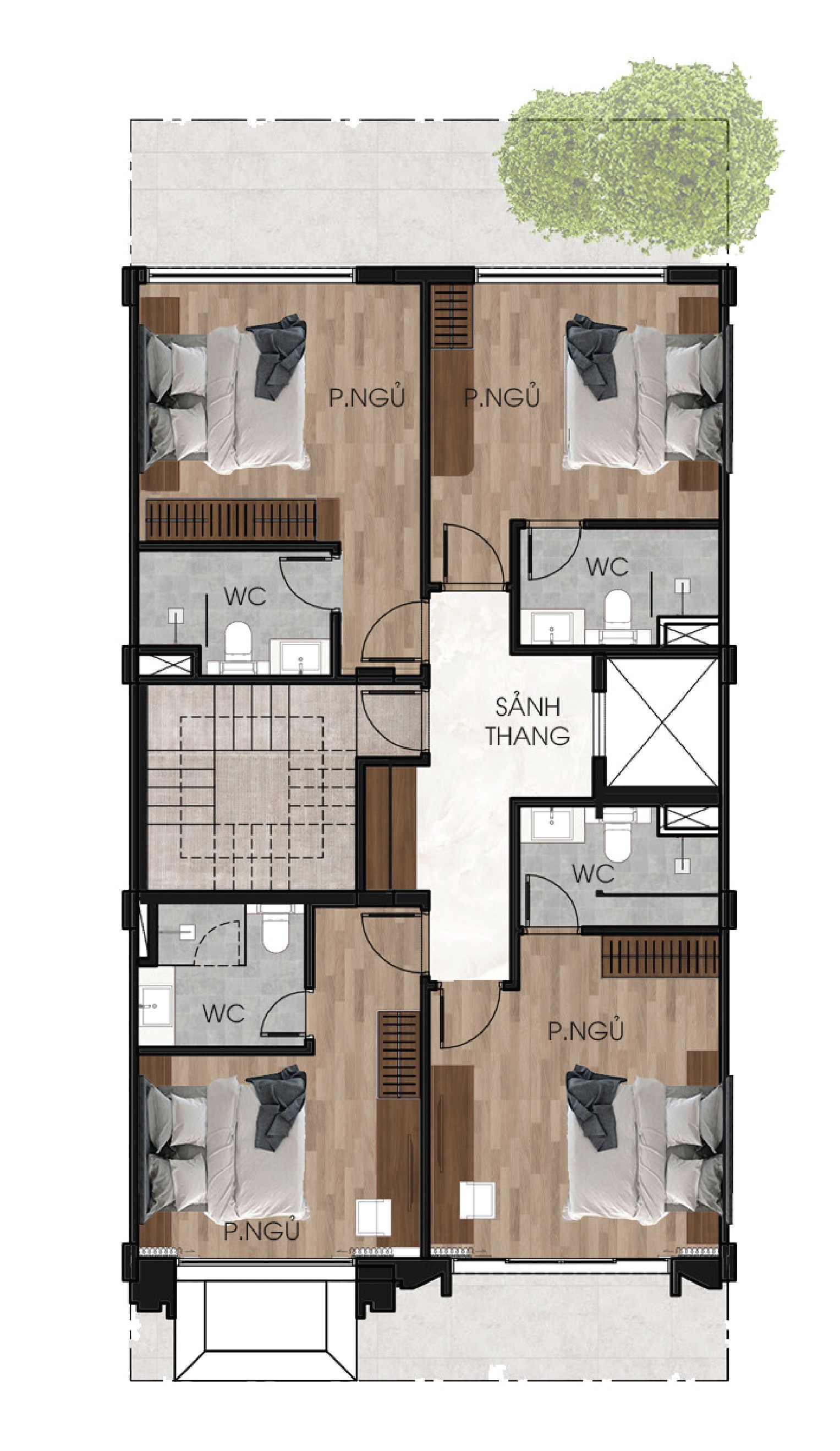 Mặt bằng Tầng 2 – 5 Shophouse 5 tầng · 136 m² The Heritage Tây Ninh