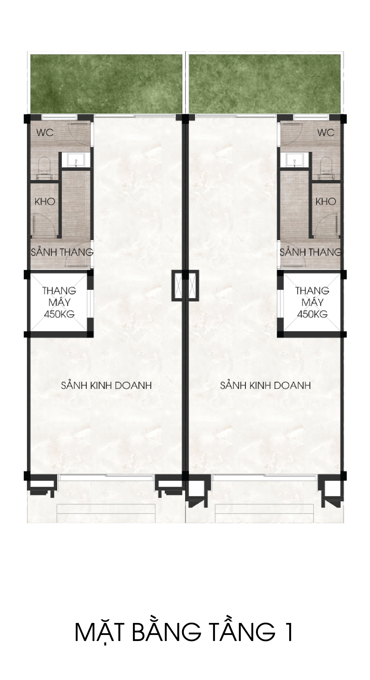 Mặt bằng Tầng 1 Shophouse 5 tầng · 75 m² The Heritage Tây Ninh